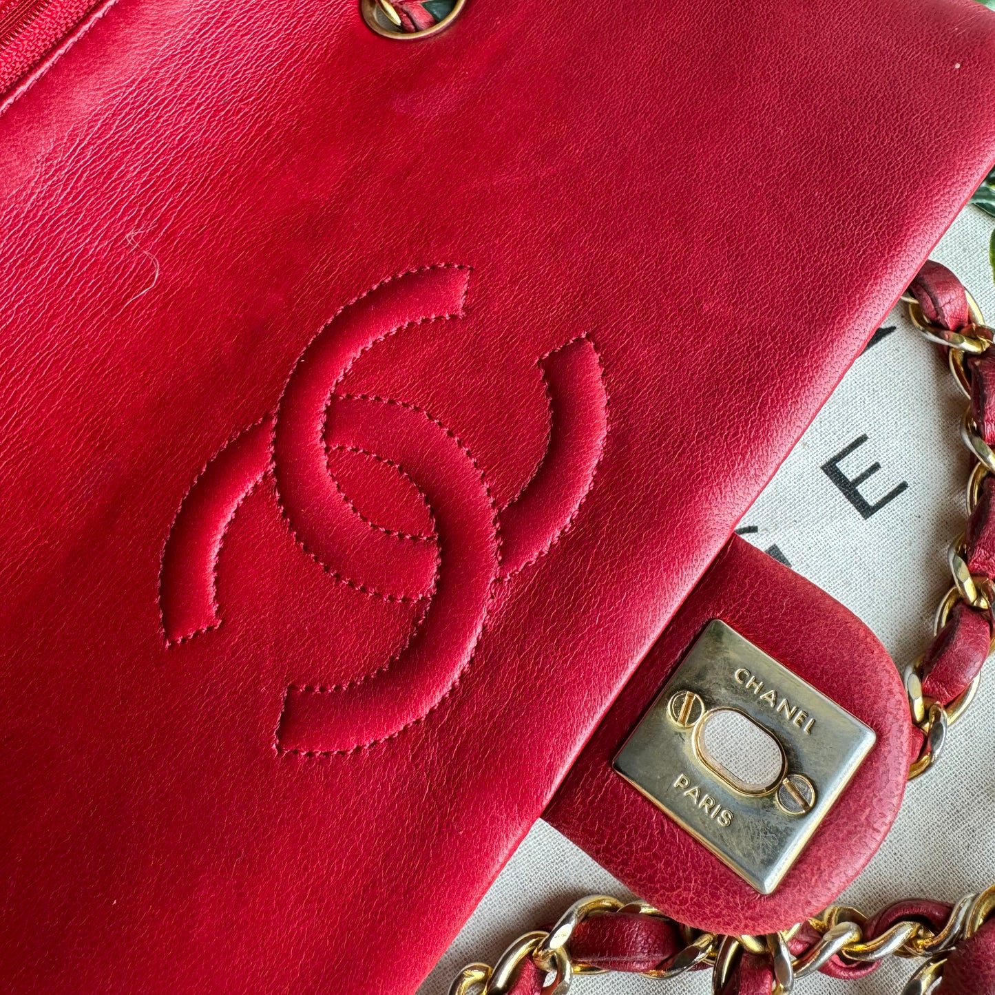 Chanel 1989 Red Classic Square Single Flap Medium
