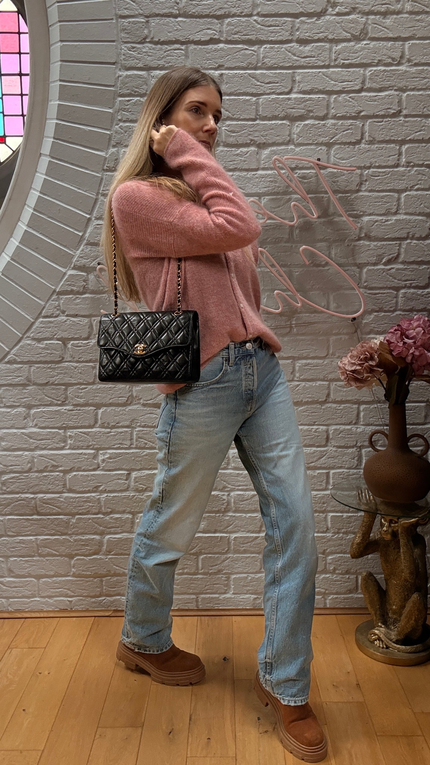 Chanel Early 1980s Rare Chanel Double Diamond Quilted Two Way Single Flap in black