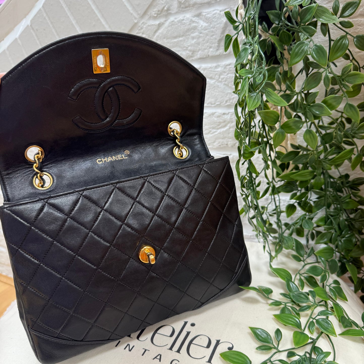 Chanel 1986 black half moon two way single flap