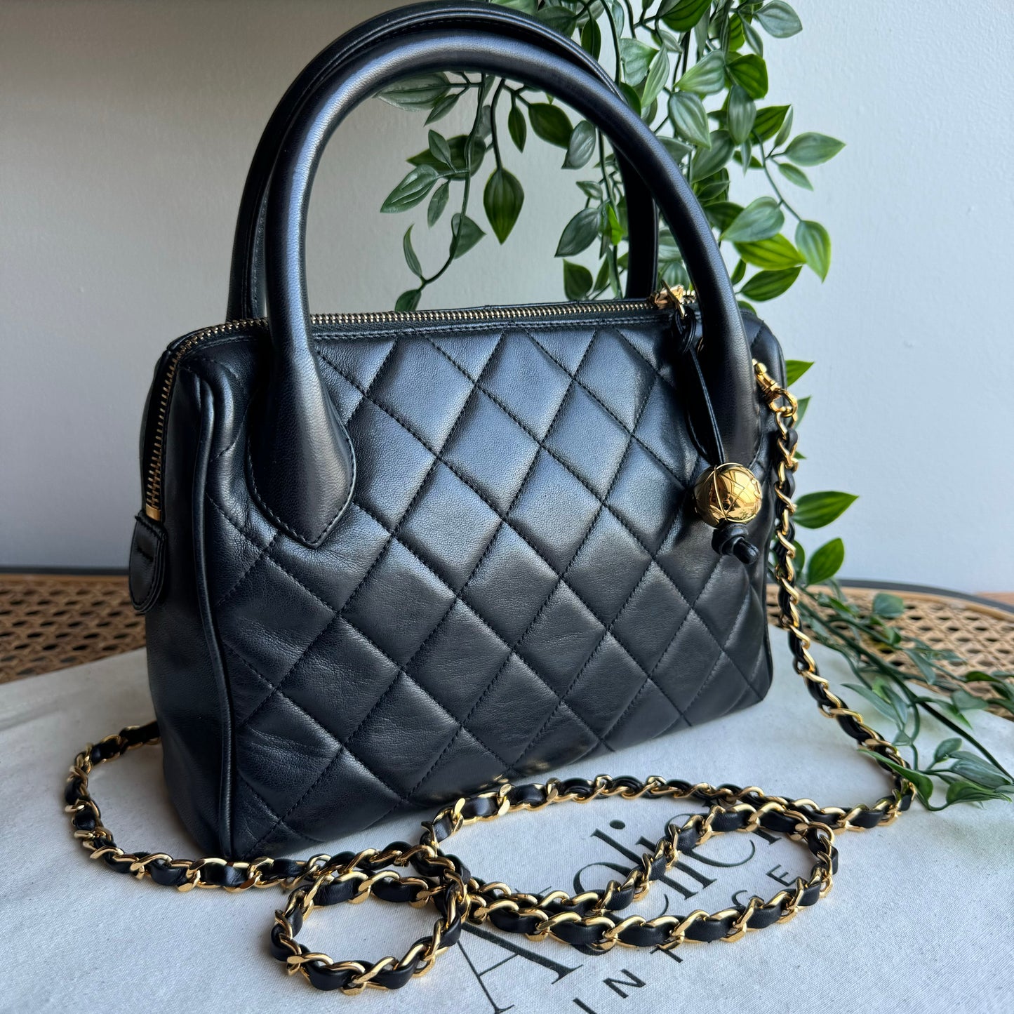 Chanel 1991 Quilted Lambskin Top Handle Two Way Bag