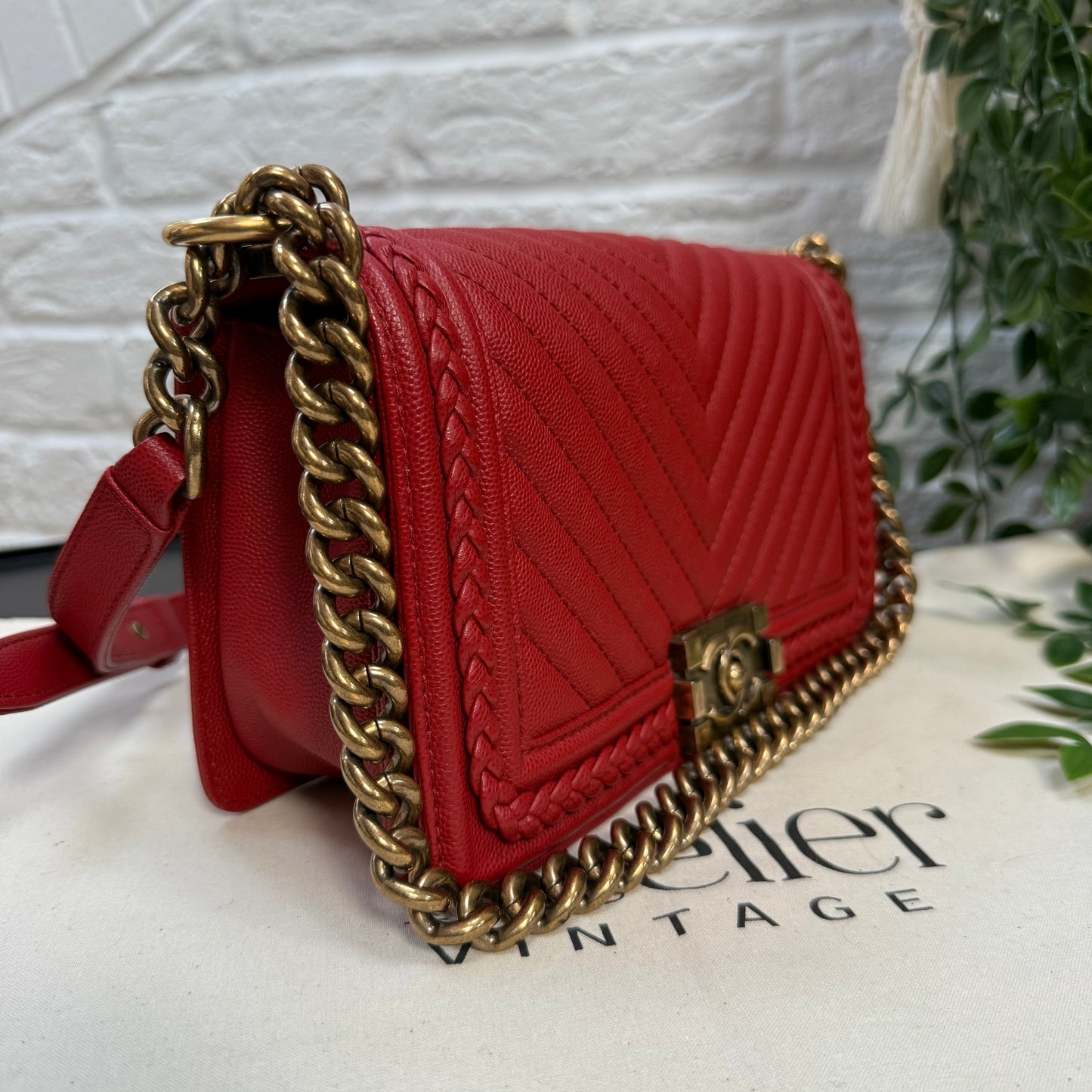 Chanel 2018 Rare Le Boy Caviar Leather Chevron & Braided Trim