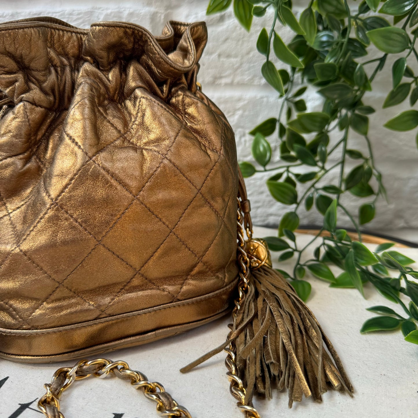 Chanel 1989 Aged Gold Tassel Bucket Bag