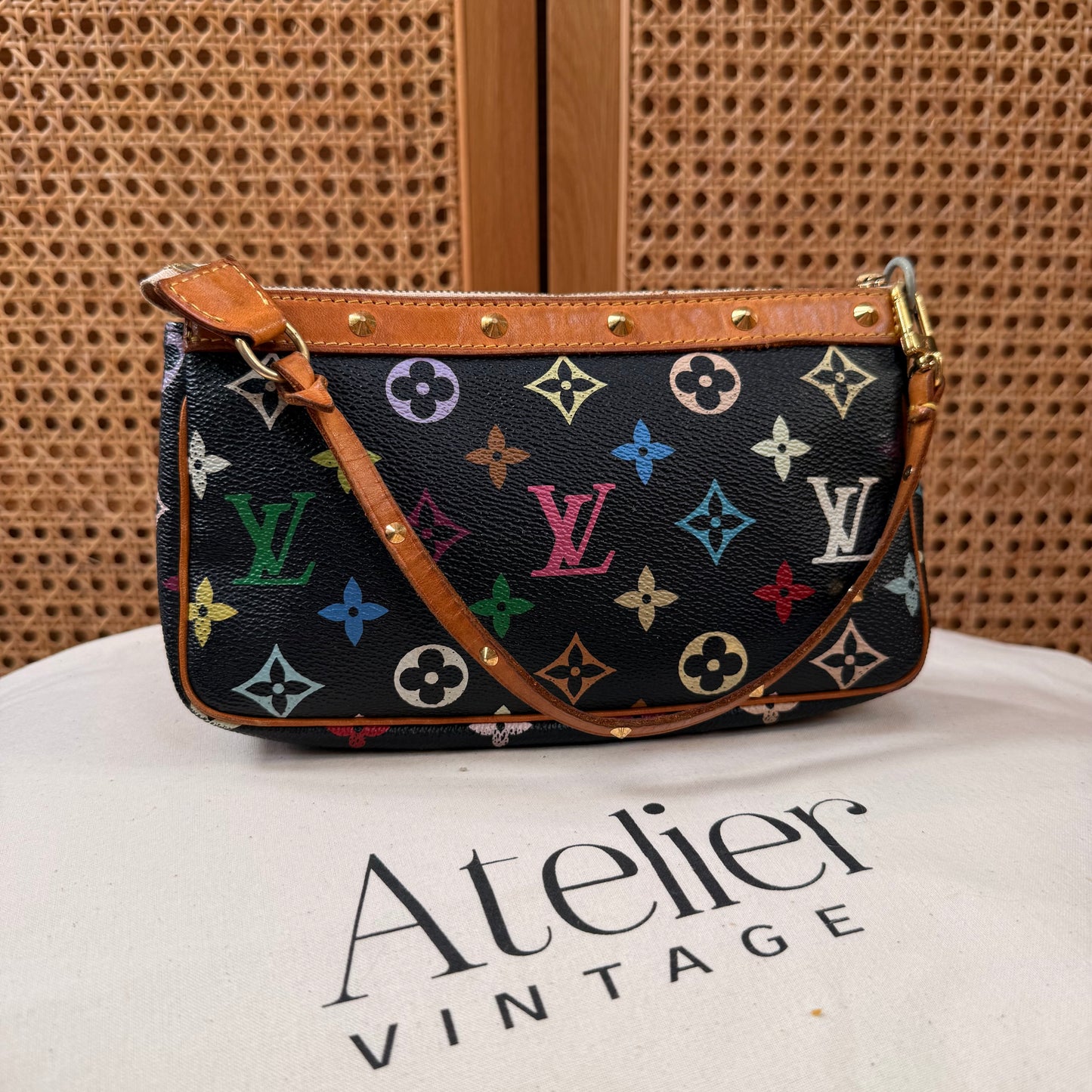 Louis Vuitton 2003 Original Murakami Black Pochette Accessoires