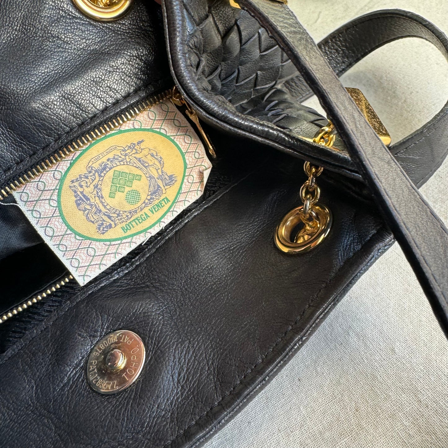 Bottega Veneta 1980s Black Intrecciato Shoulder Bag