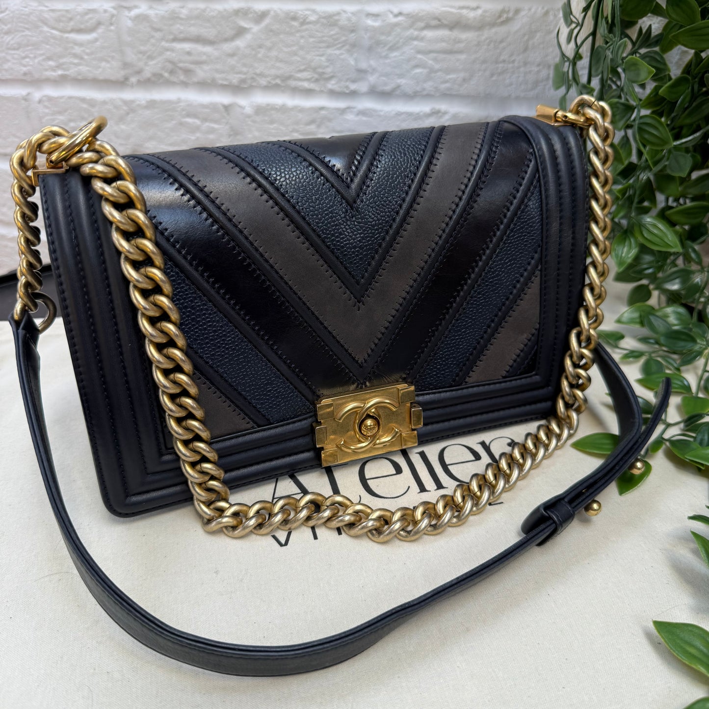 Chanel 2016 Rare Navy Le Boy Caviar & Calf Skin Chevron Old Medium