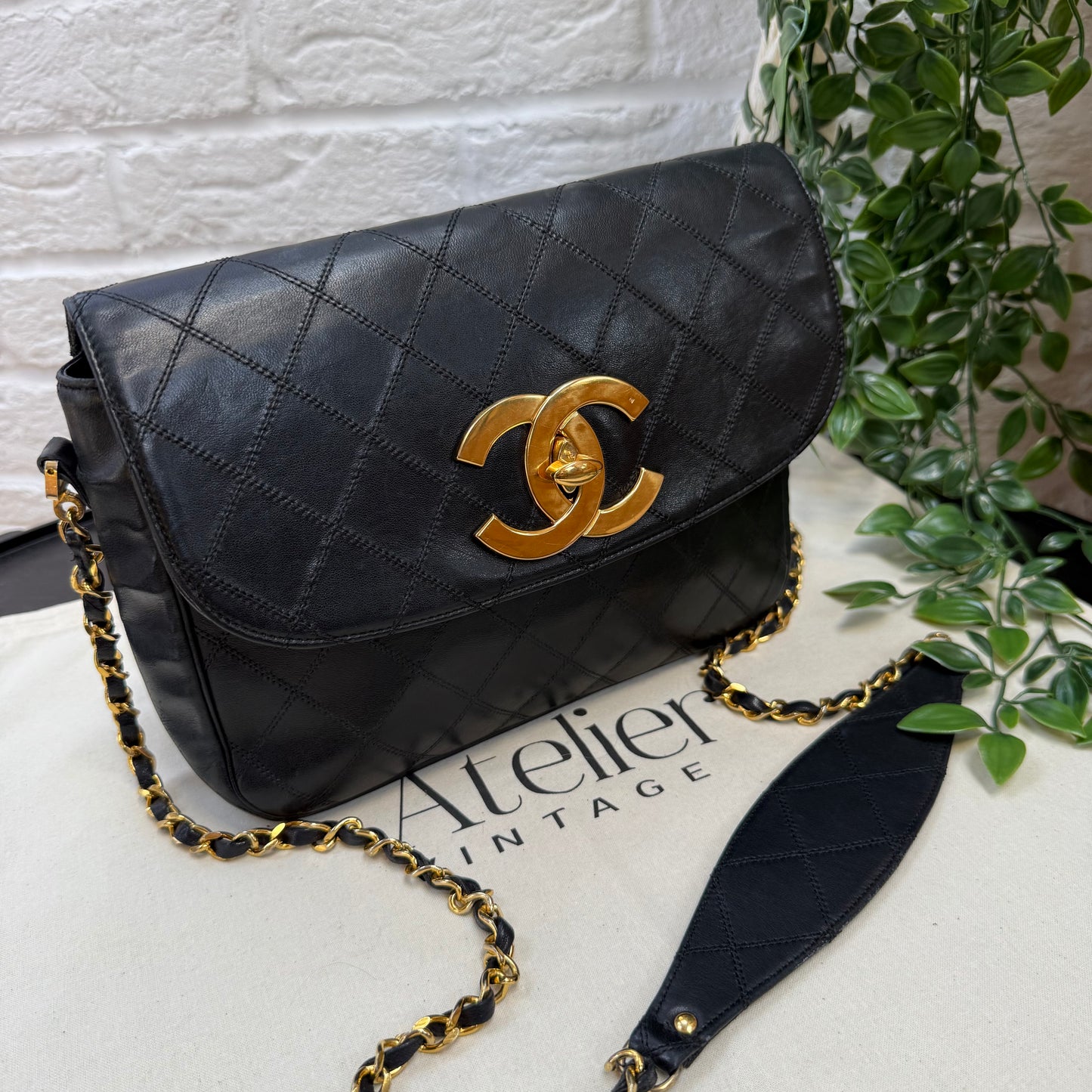 Chanel 1989 Chanel Jumbo CC Clasp Black Lambskin Cross Body