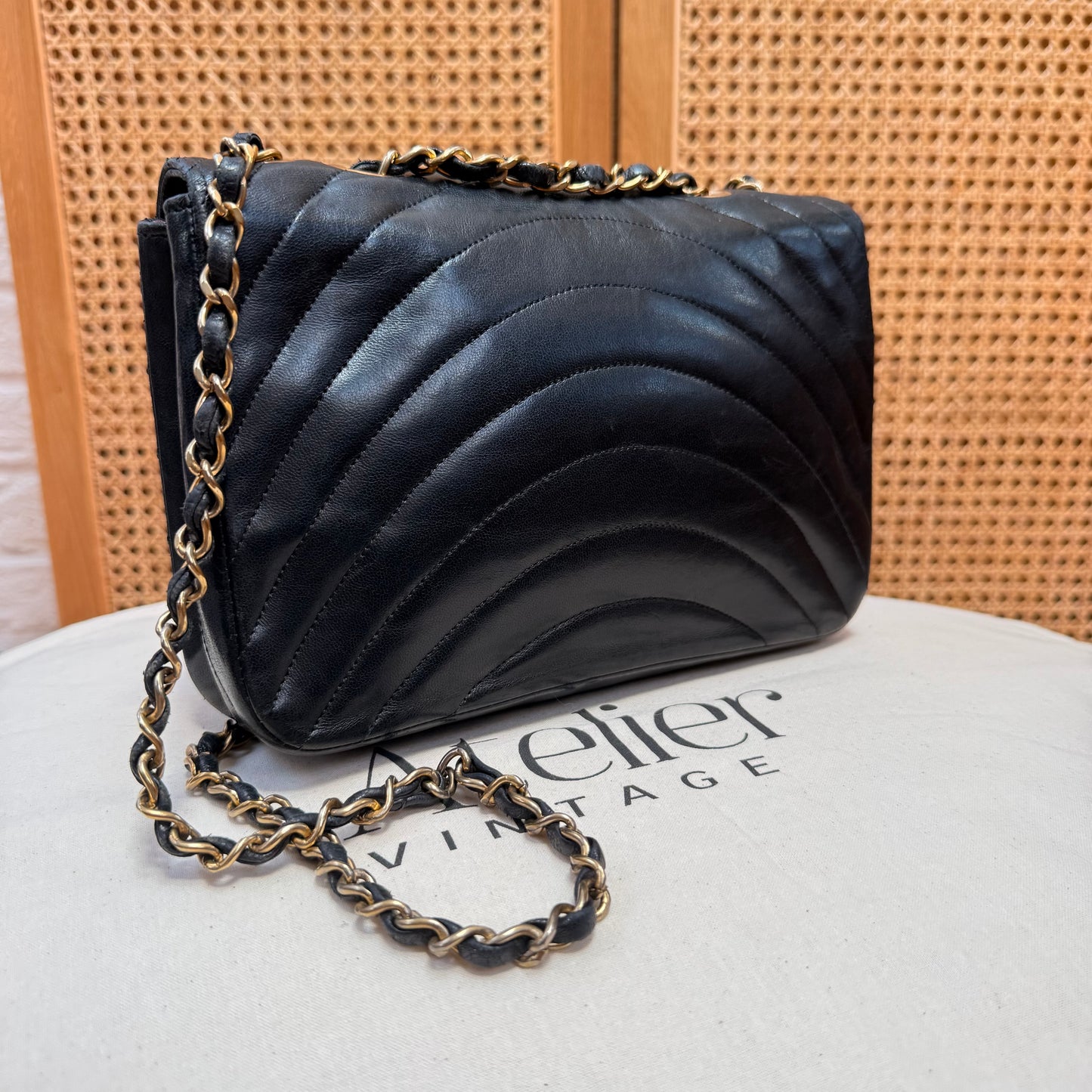 Chanel 1986 Rare Black Half Moon Quilted single flap