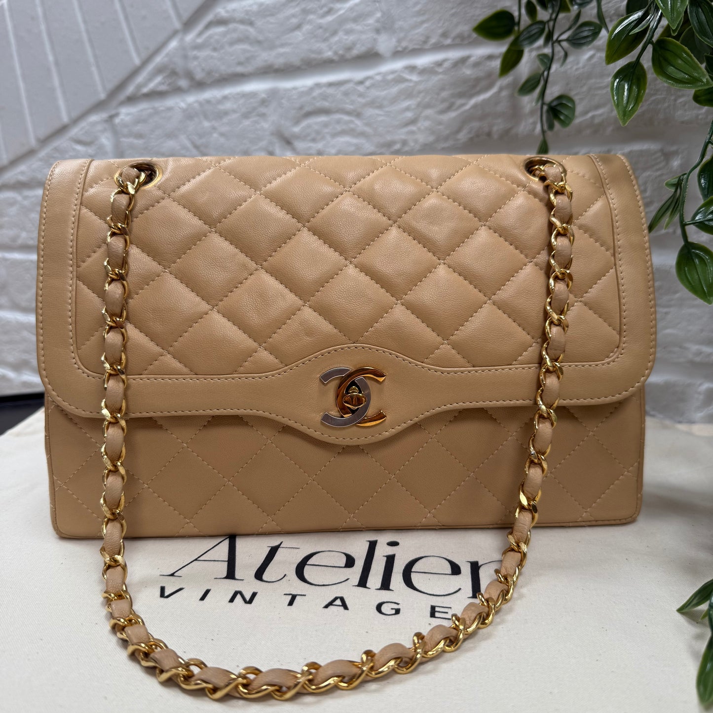Chanel 1991 Dark Beige Paris Limited Edition Double Flap Medium