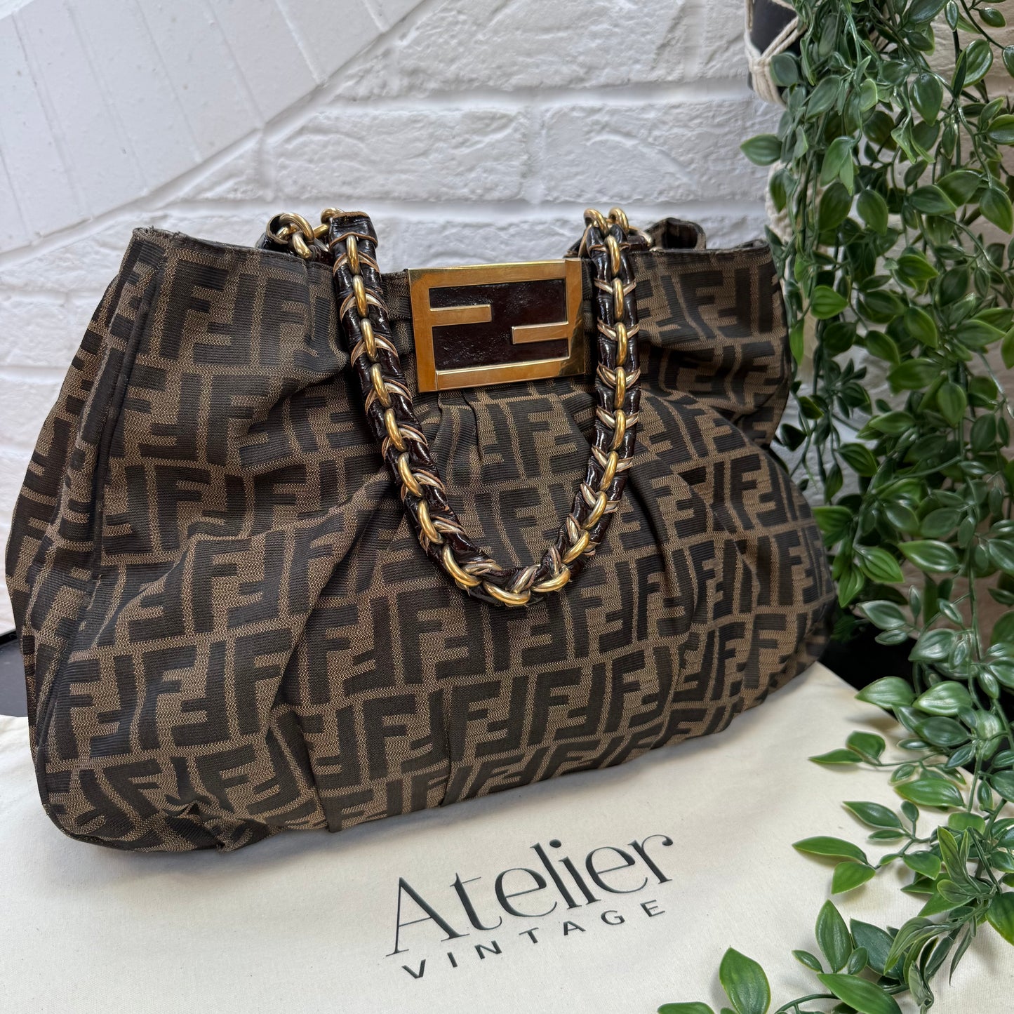 Fendi 1990s Mia Zucca Print Chain Strap Tote