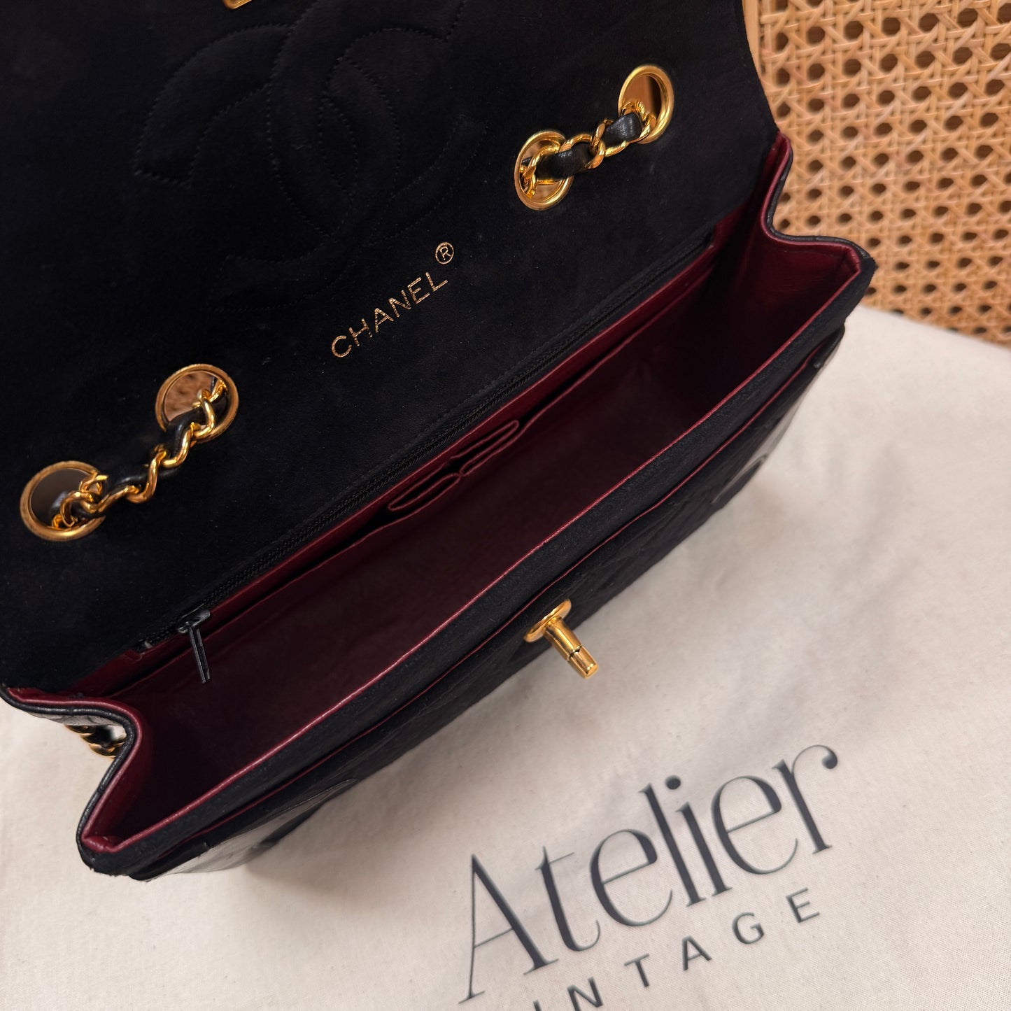 Chanel 1986 rare & limited edition single flap in black suede & Lambskin leather