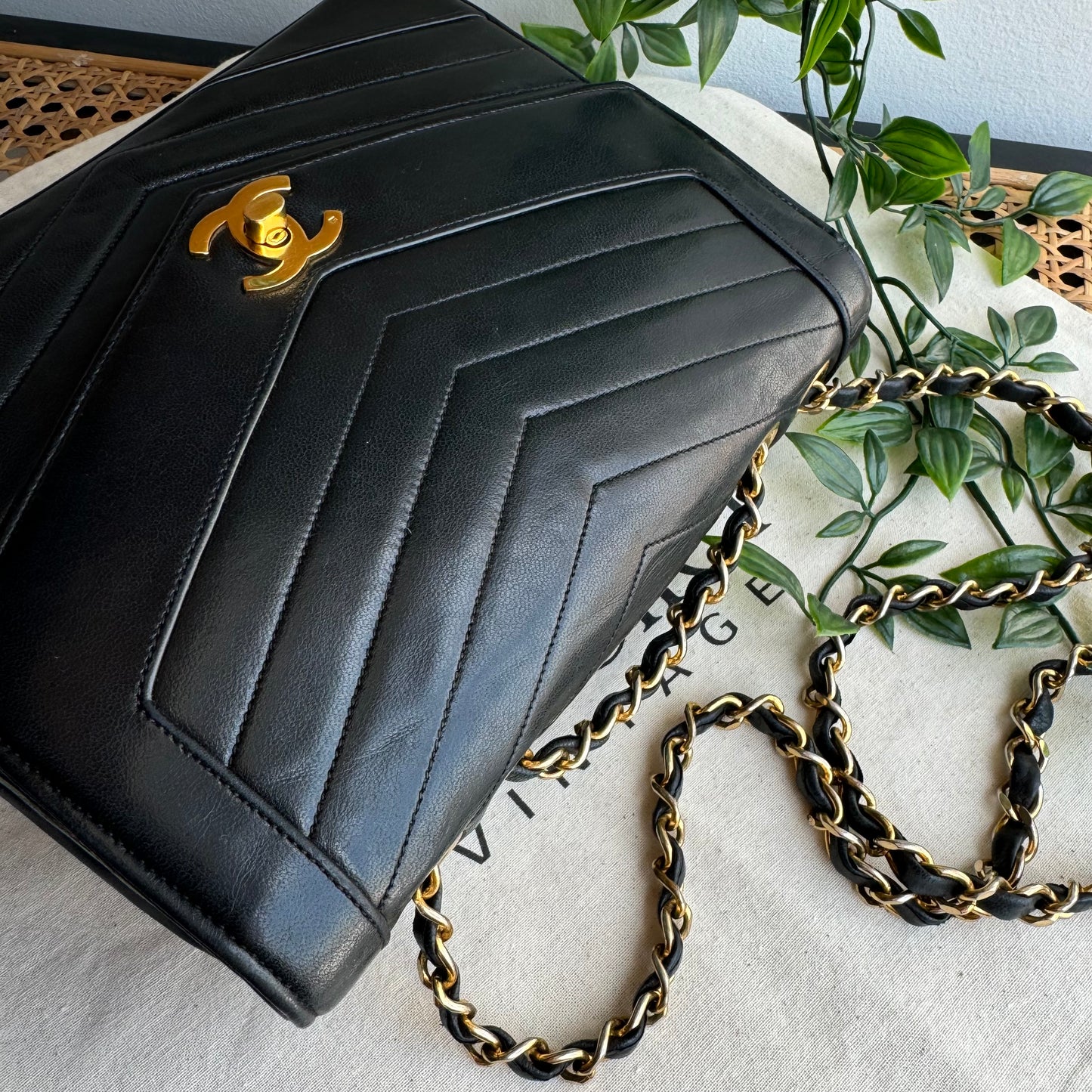 Chanel Early 1980s Chevron Quilted Square Single Flap