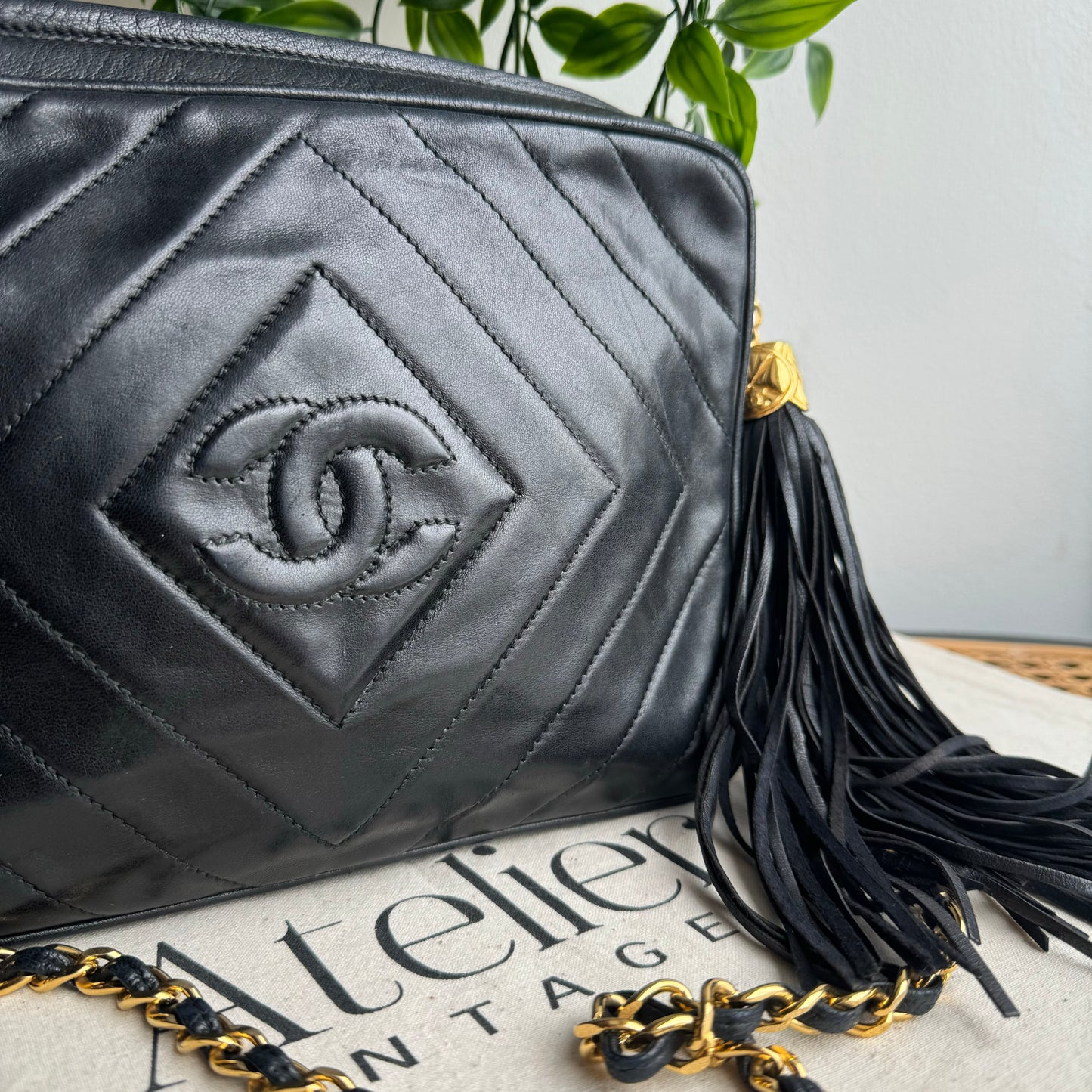 Chanel 1991 Diamond Quilted Vintage Tassel Camera Bag