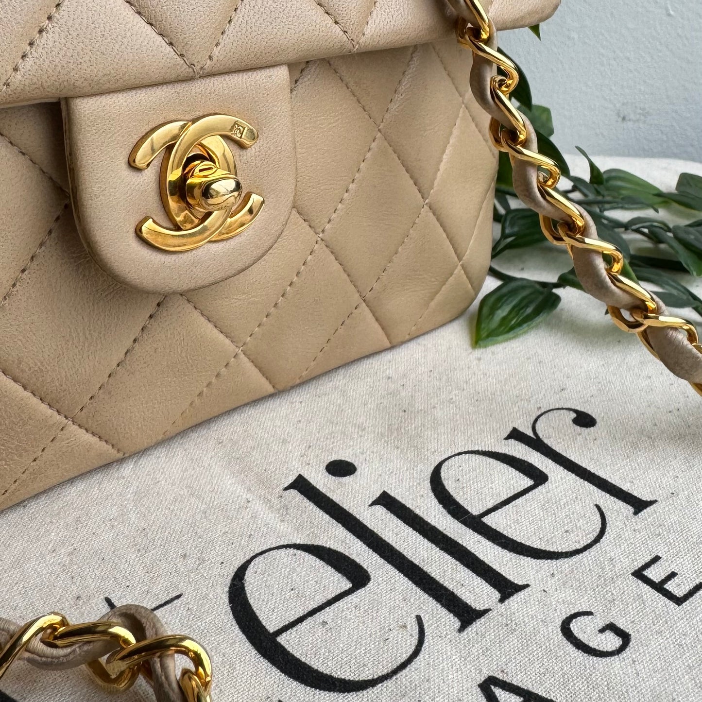 Chanel 1991 Beige Square Classic Single Flap Medium