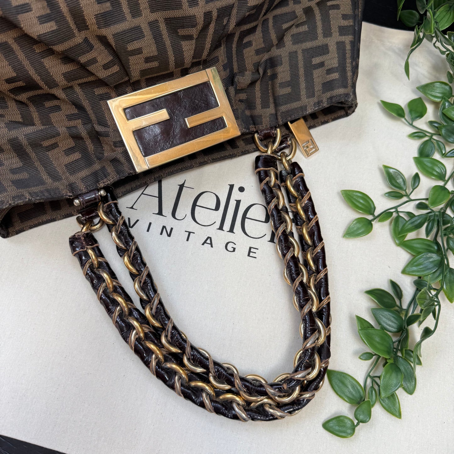 Fendi 1990s Mia Zucca Print Chain Strap Tote