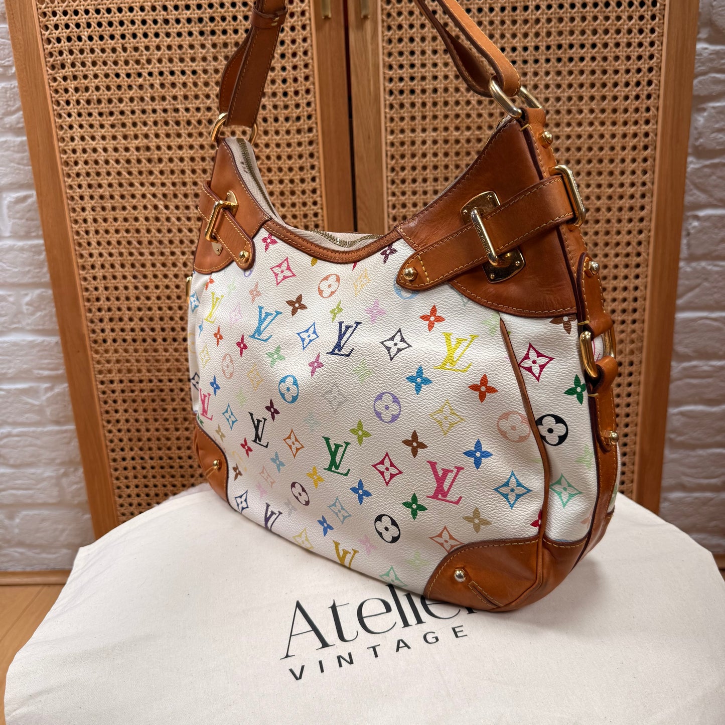 Louis Vuitton 2003 Greta Hobo Tote Murakami Multicolor White
