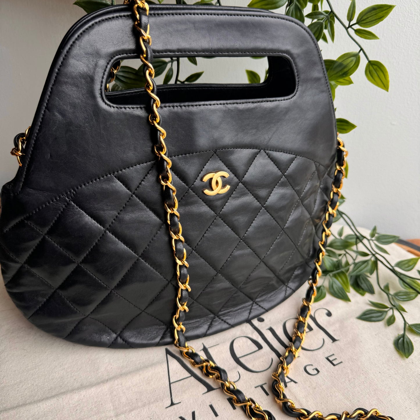 Chanel 1989 Quilted Lambskin Top Handle Two Way Bag