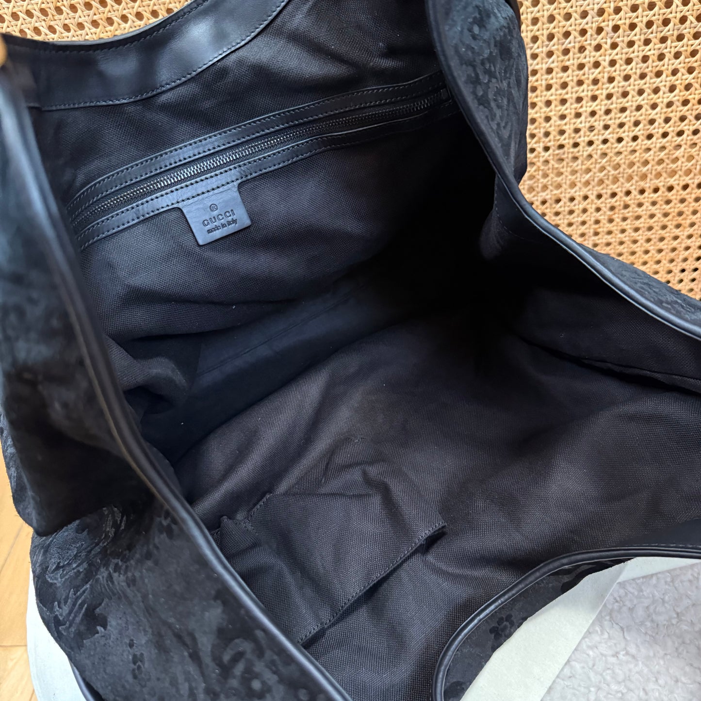 Gucci Suede Brocade Stirrup Tote