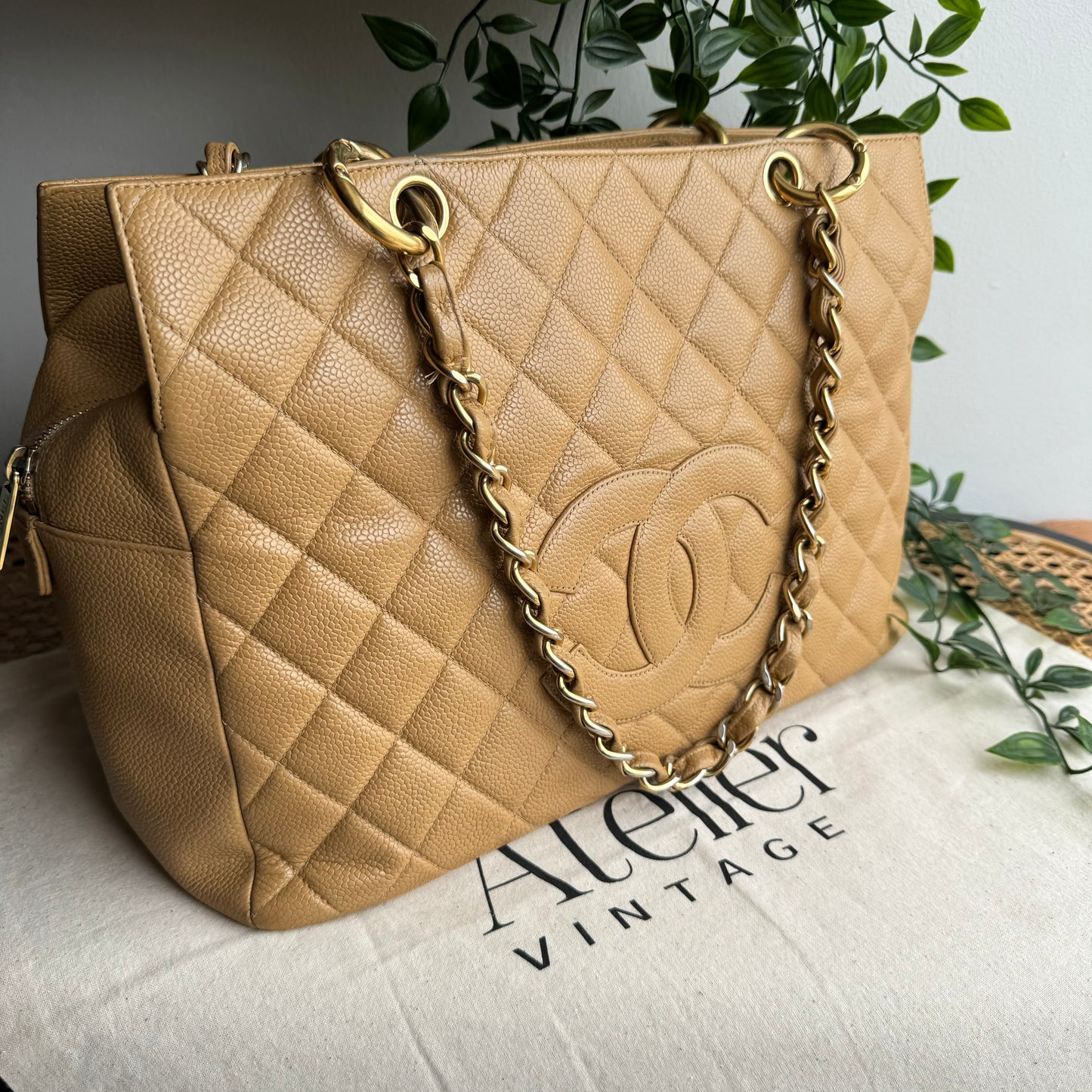 Chanel 2002 Beige Caviar Grande Timeless Tote