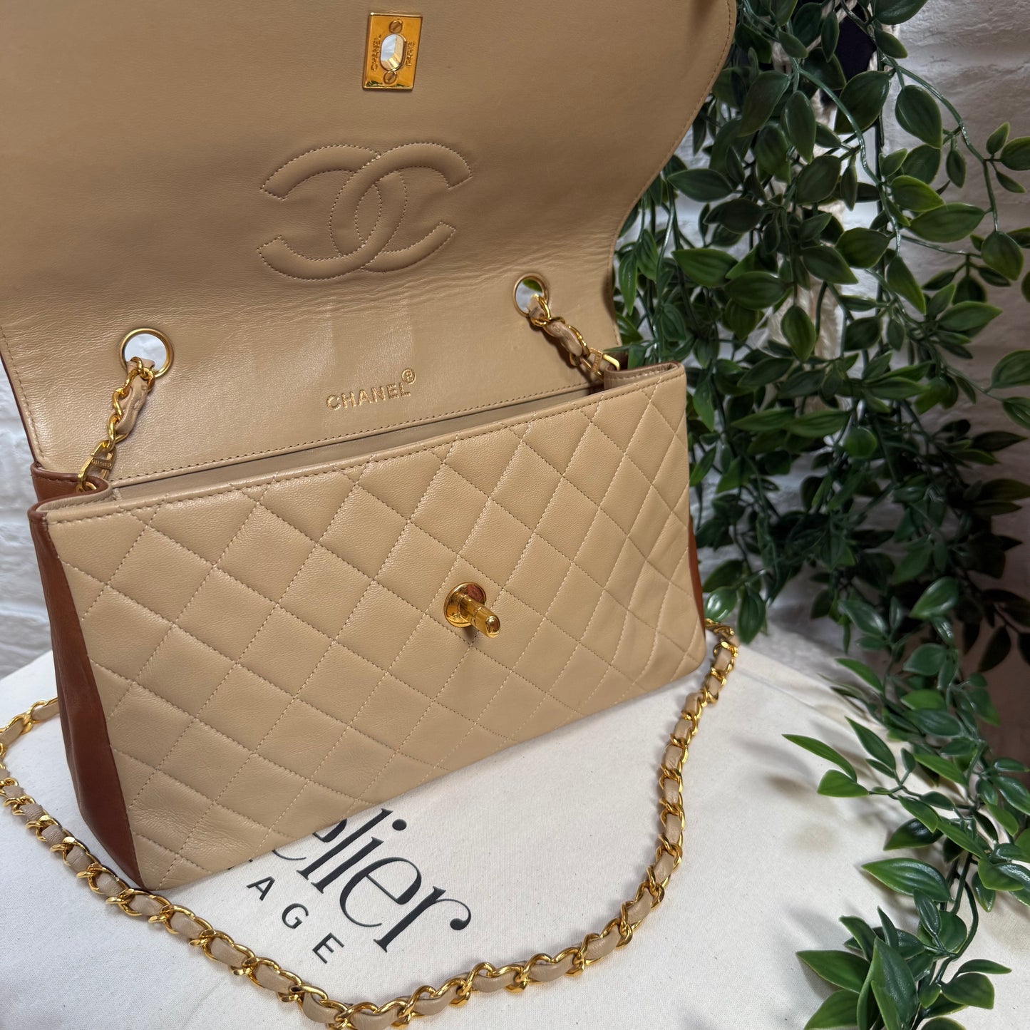 Chanel 1989 Rare Beige & Tan single flap