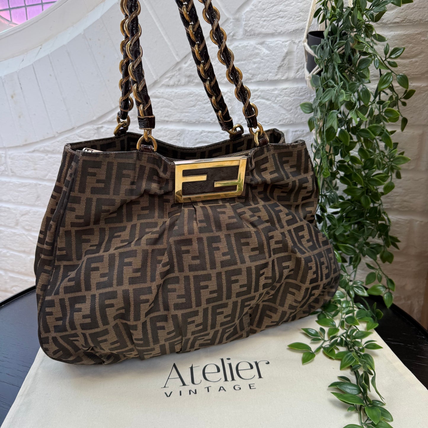 Fendi 1990s Mia Zucca Print Chain Strap Tote