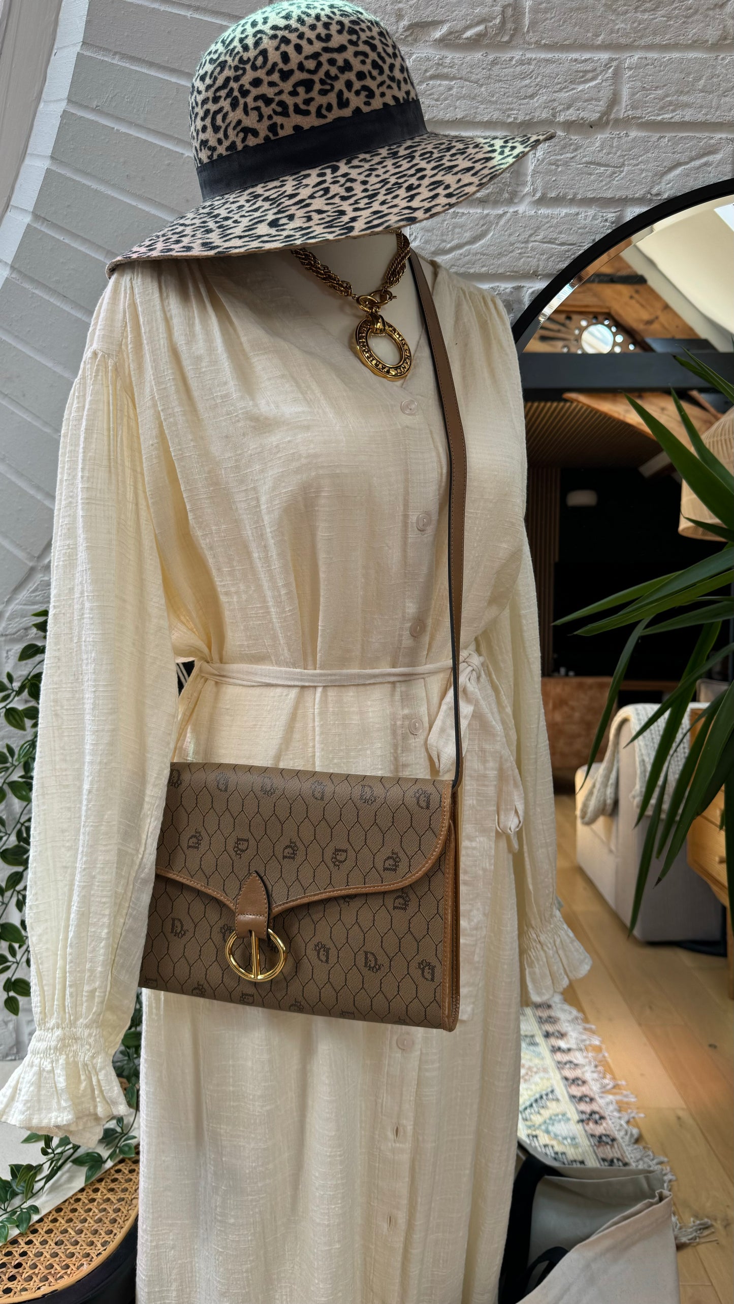 Dior 1990s Beige Honeycomb Two Way Bag