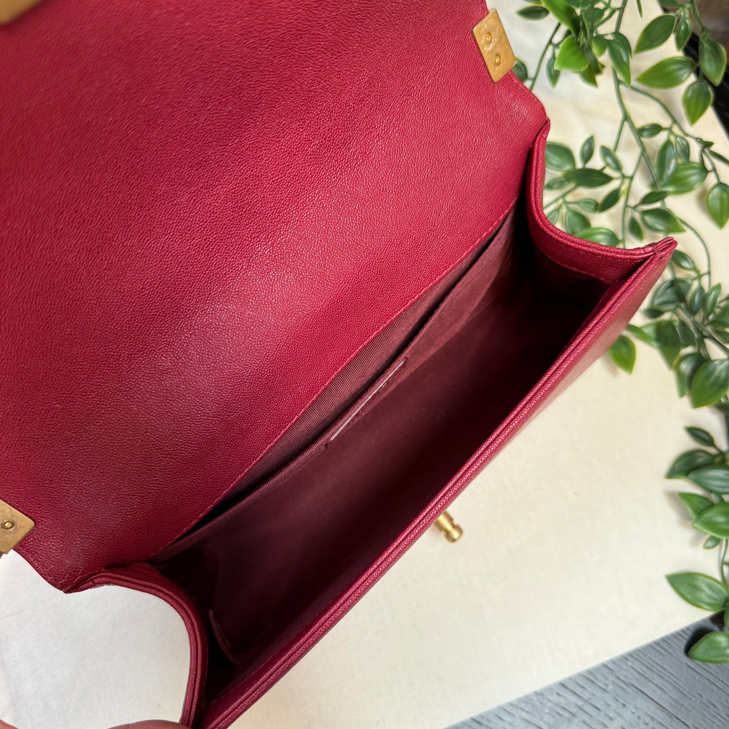 Chanel 2018 Burgundy Le Boy Diamond Quilted Caviar Leather