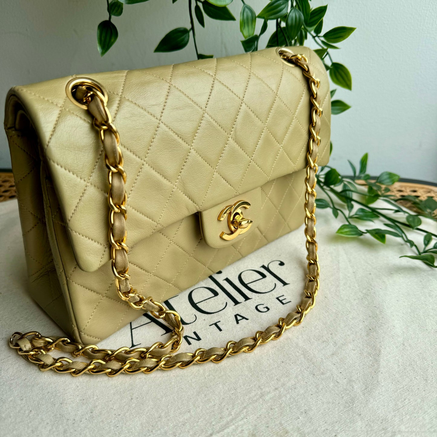 Chanel 1986 Beige Classic Double Flap Small