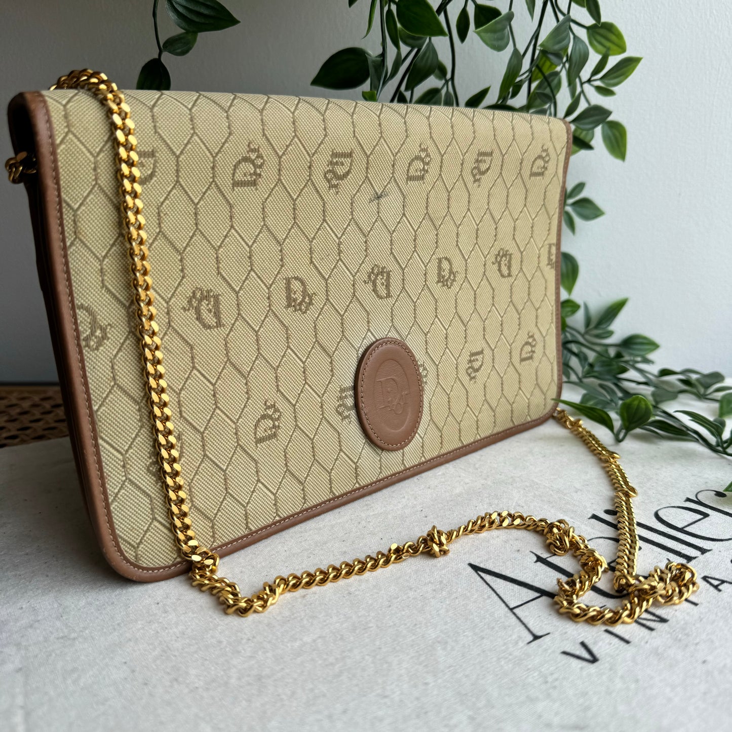 Dior 1980s Beige Honeycomb Two Way Chain Strap Bag