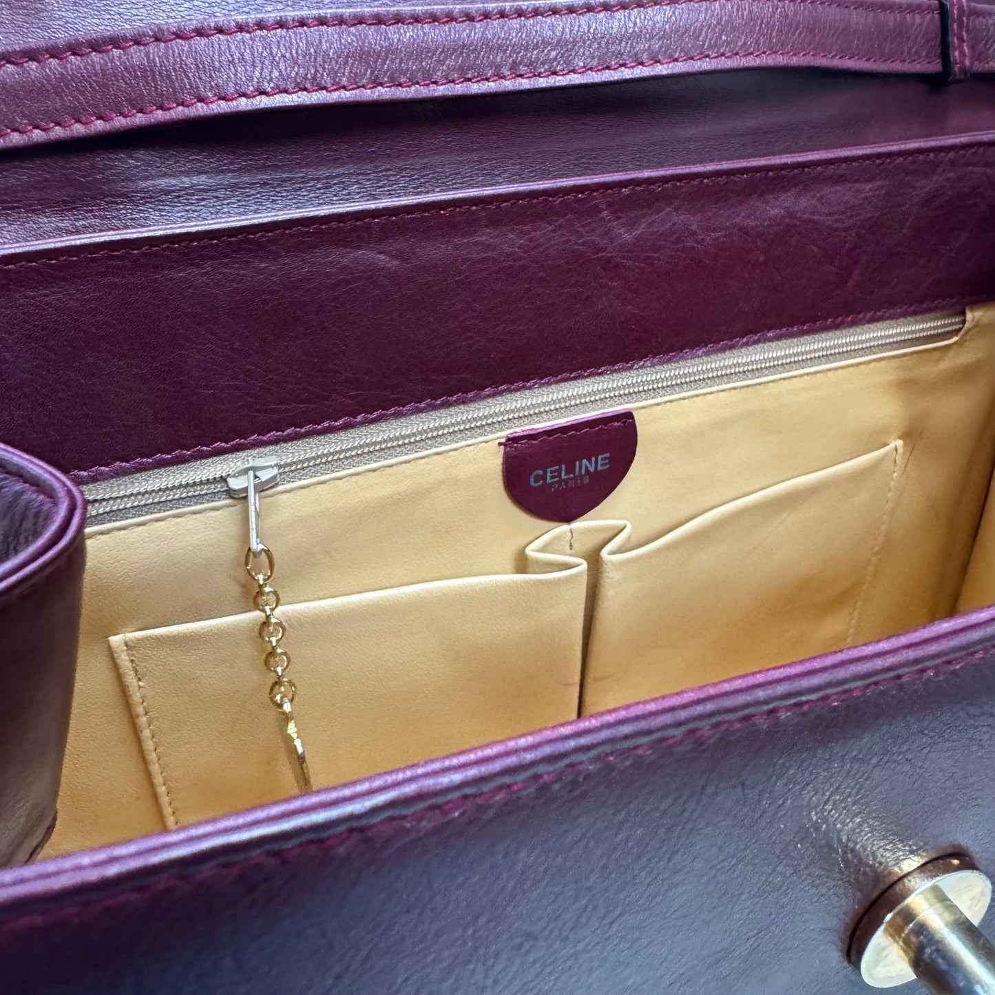 Celine 1990s Bordeaux Two Way Top Handle