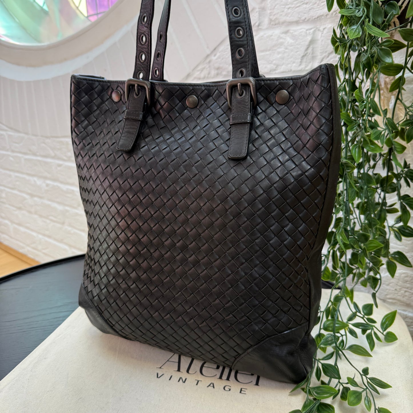Bottega Veneta 1990s Black Intrecciato Leather Tote