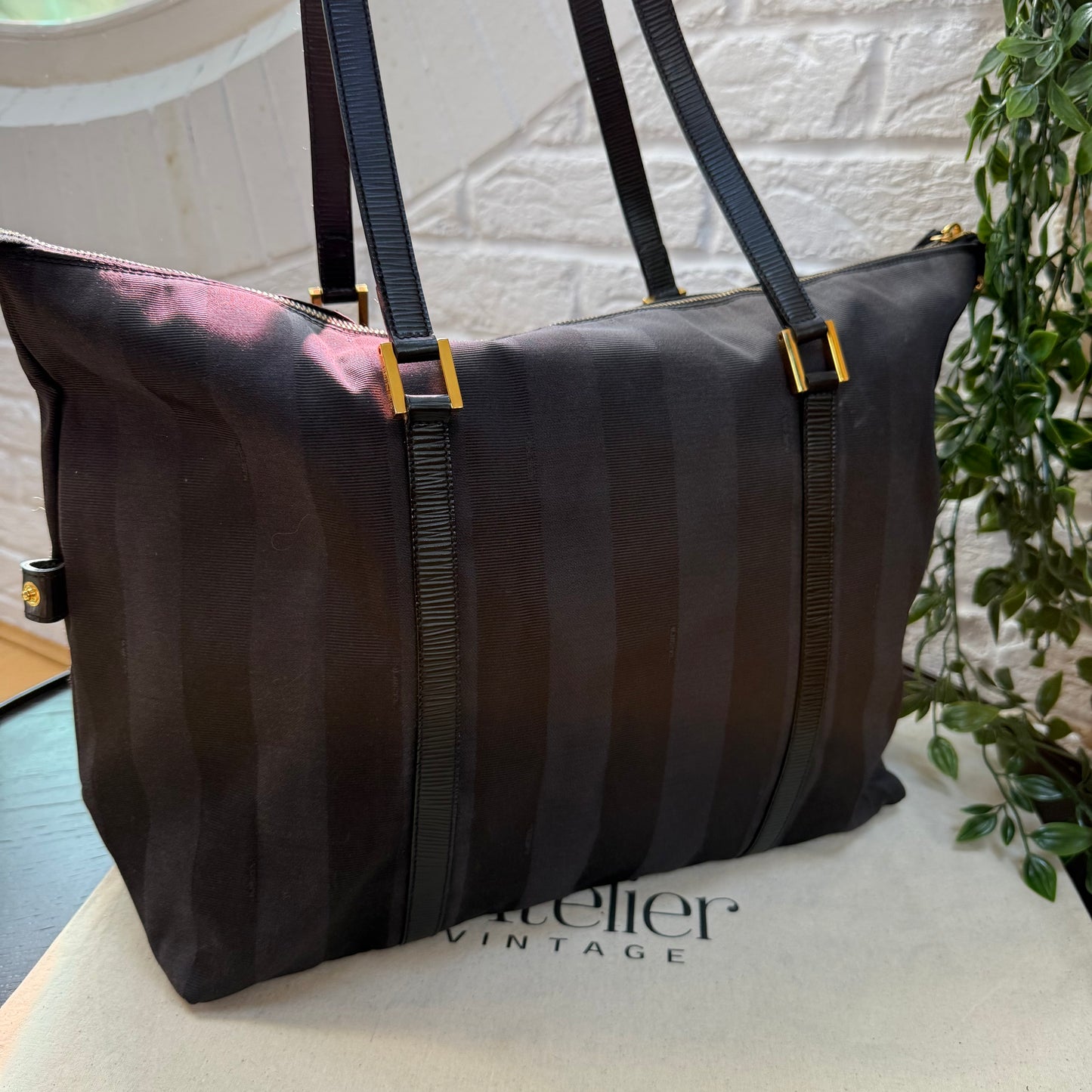 Fendi Pequin Noir Two Way Tote