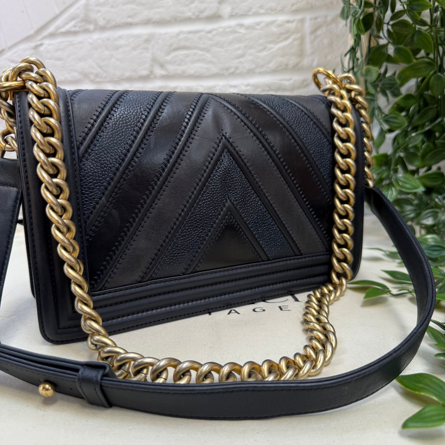 Chanel 2016 Rare Navy Le Boy Caviar & Calf Skin Chevron Old Medium