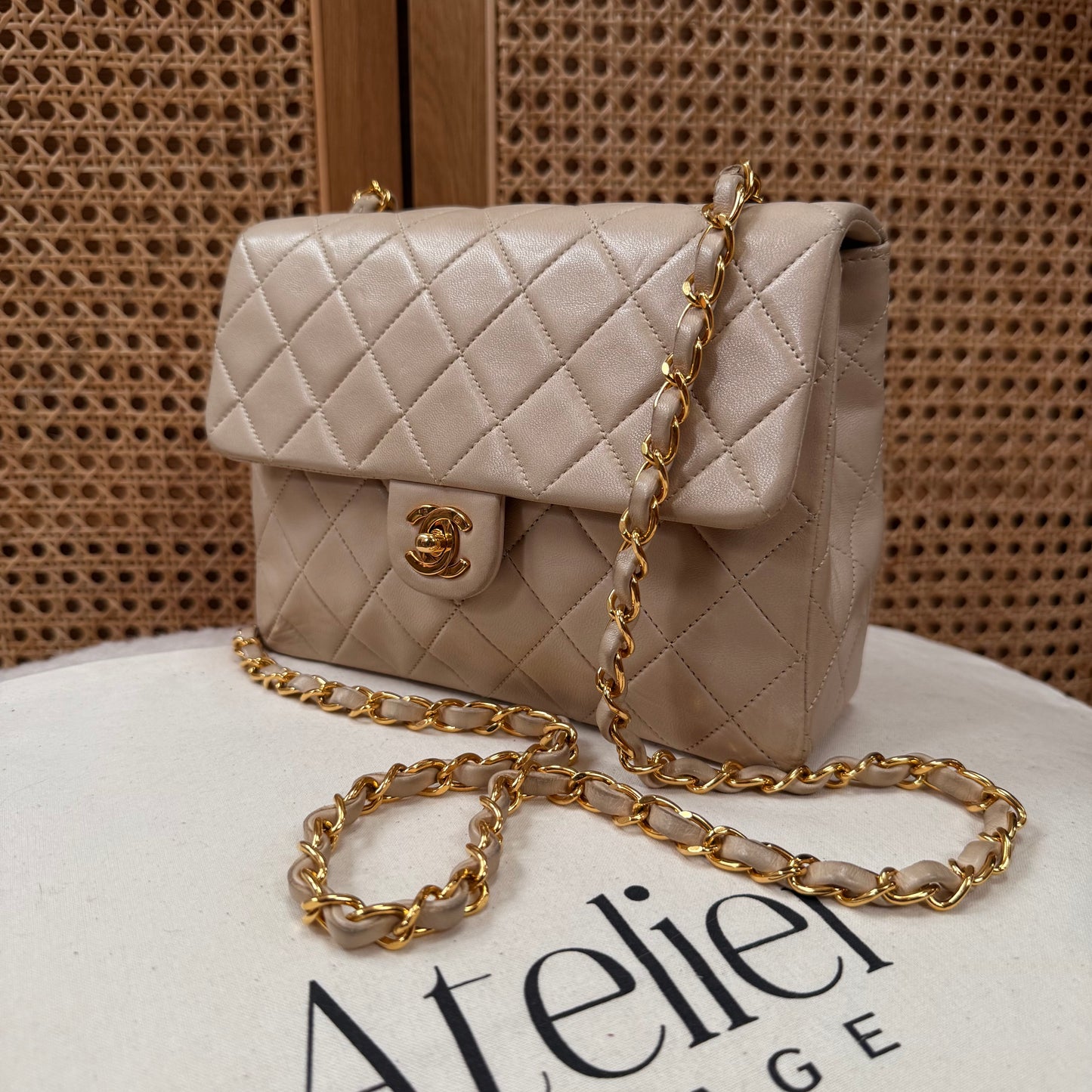 Chanel 1991 Beige Classic Medium Square Single Flap