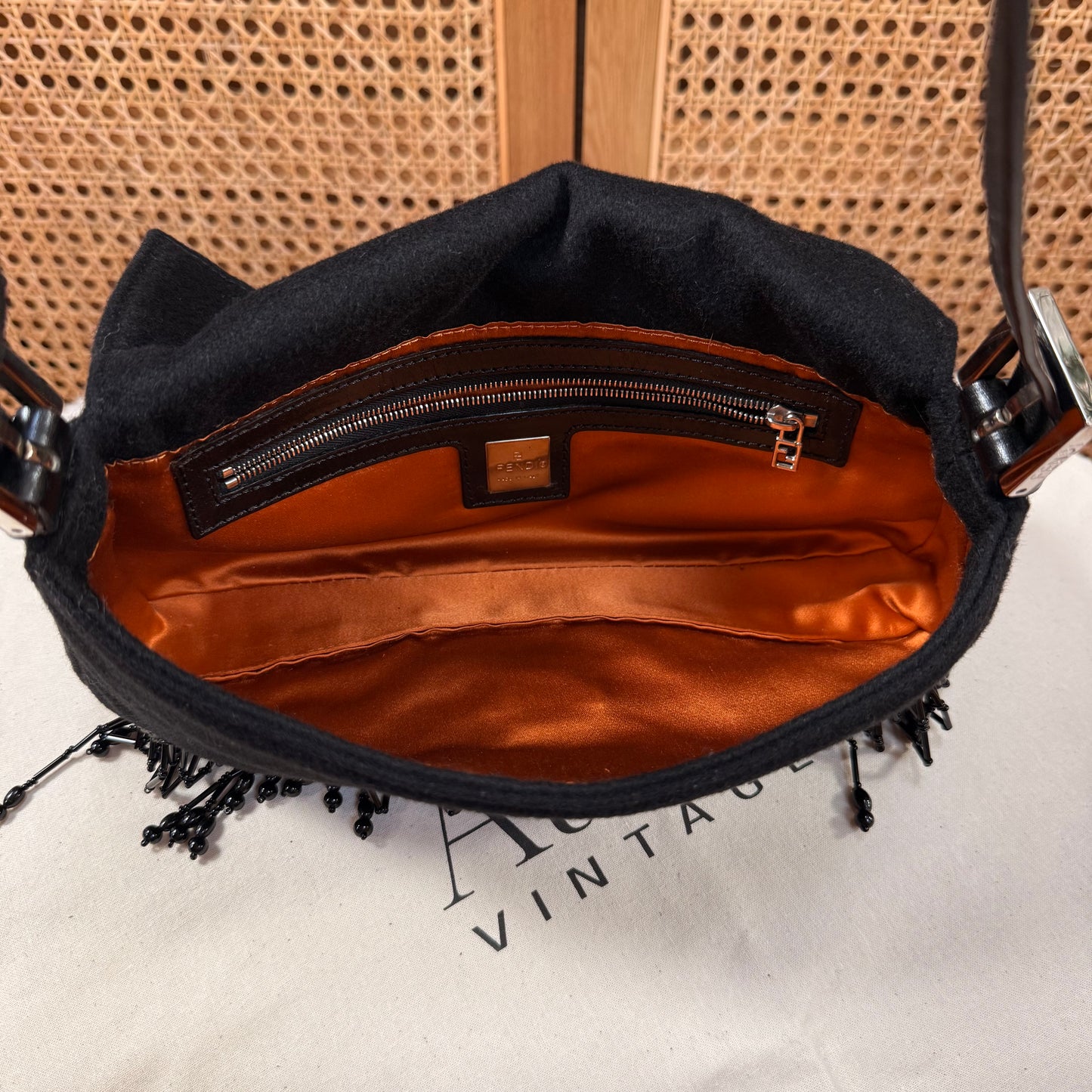 Fendi 2002 Rare Fendi Baguette Black - Limited edition Cashmere and waterfall glass beads