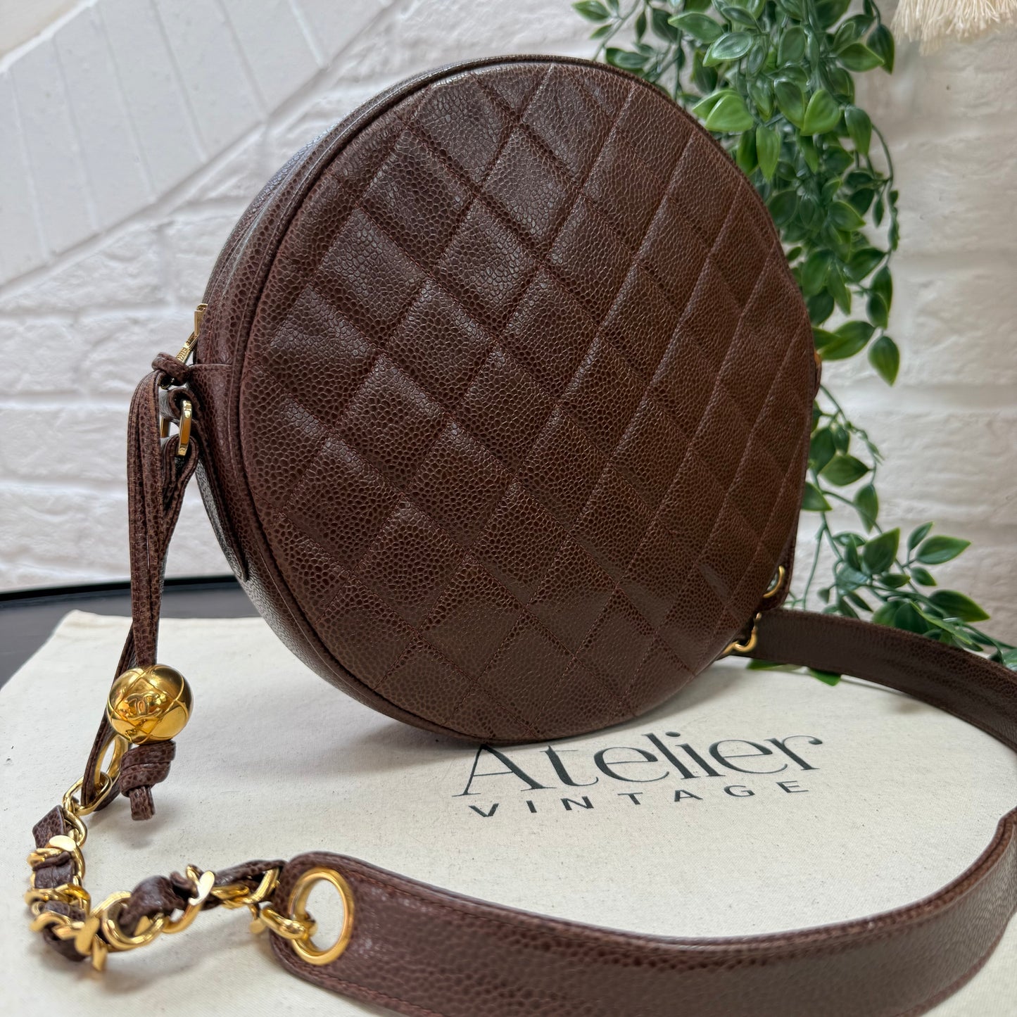 Chanel 1991 chocolate Caviar Quilted Circle Cross Body
