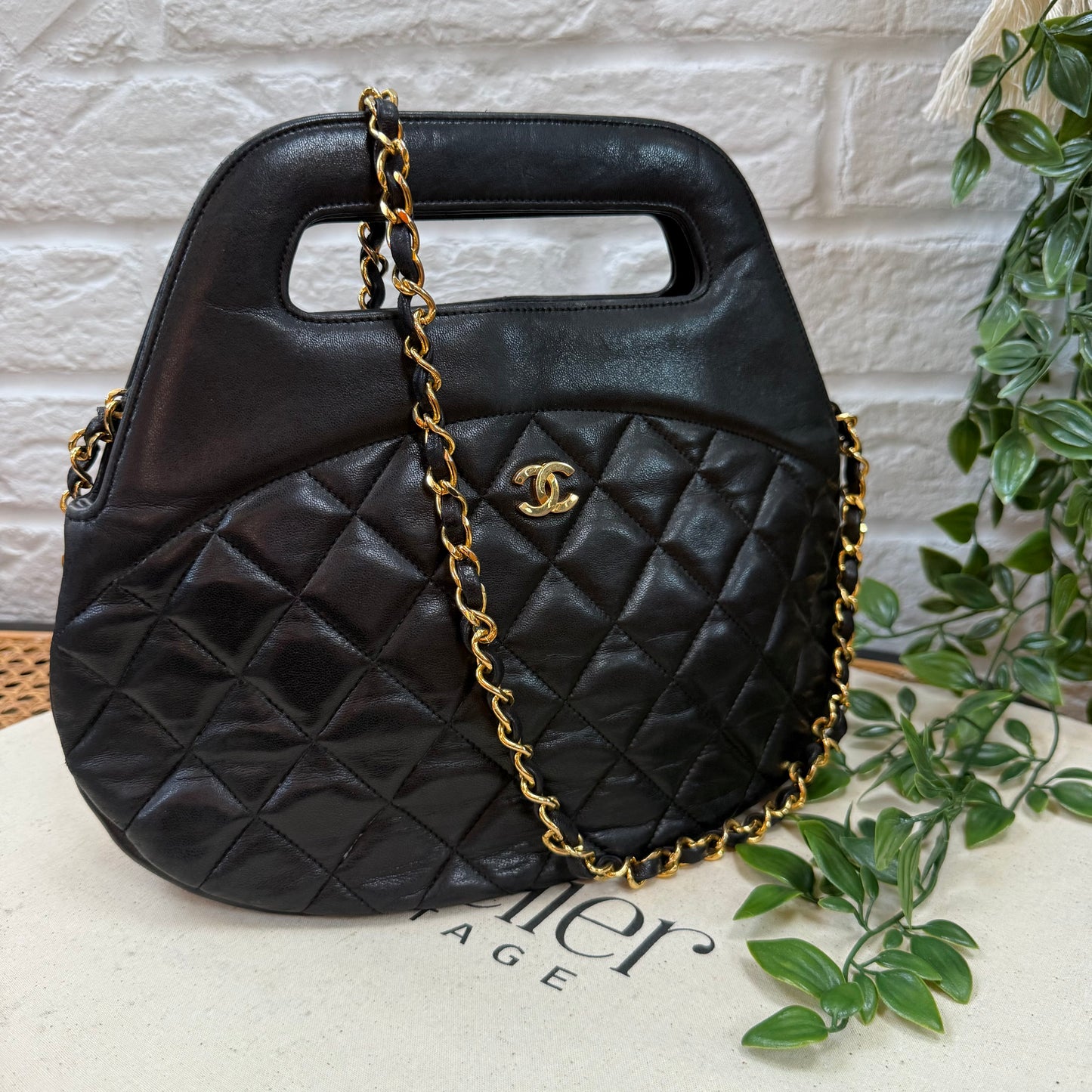 Chanel 1989 Quilted Lambskin Top Handle Two Way Bag