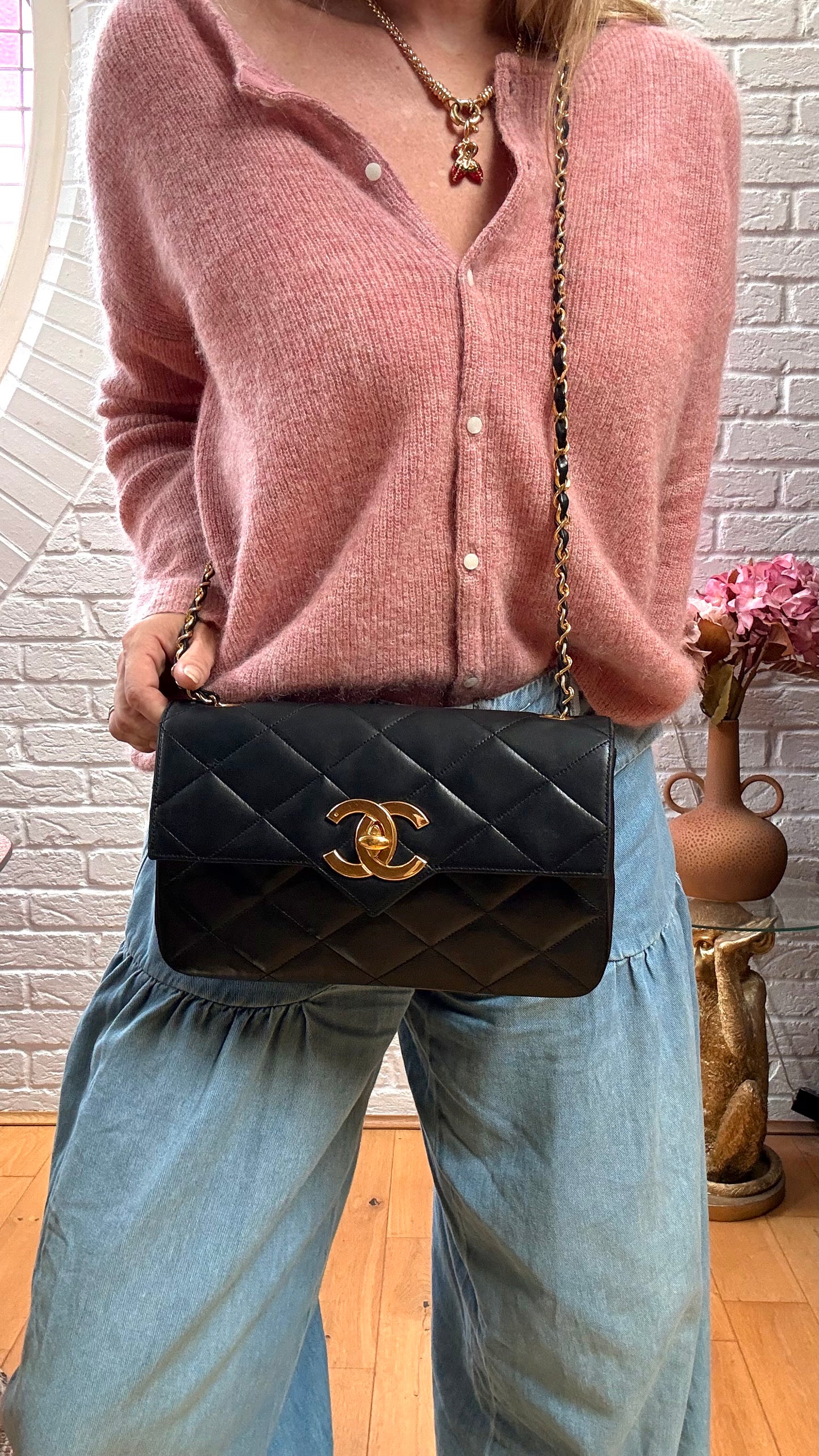 Chanel 1986 Black Limited Edition Jumbo CC Diamond Quilted Single Flap