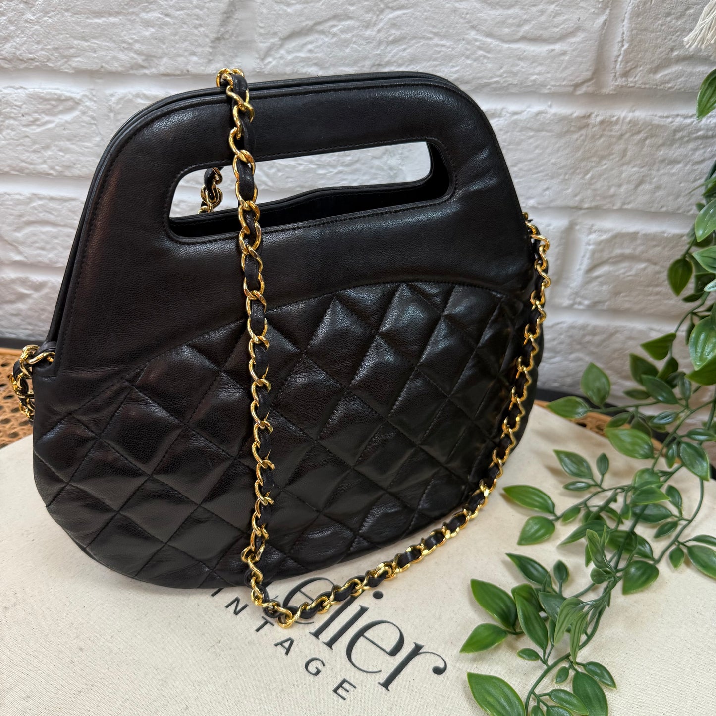 Chanel 1989 Quilted Lambskin Top Handle Two Way Bag