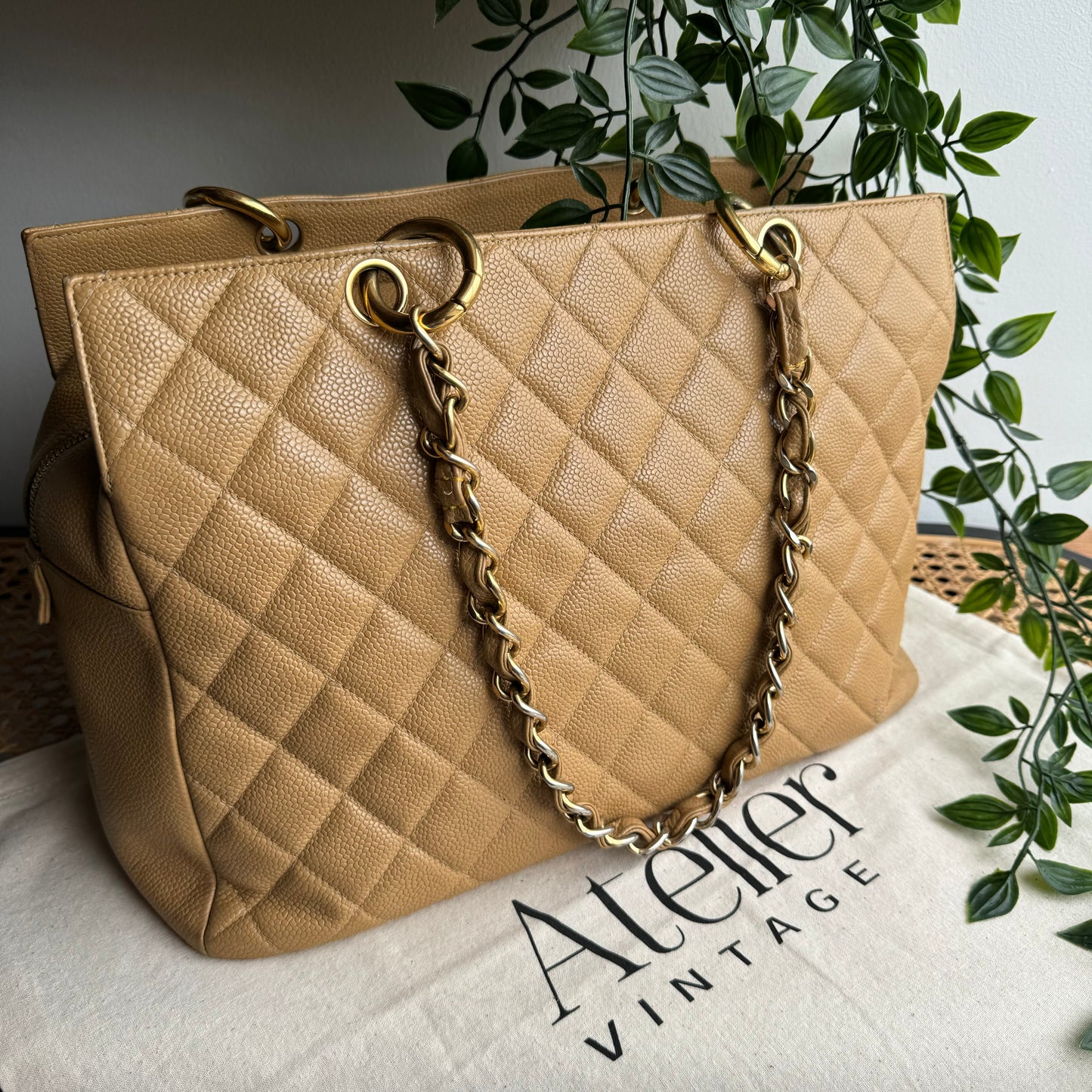 Chanel 2002 Beige Caviar Grande Timeless Tote