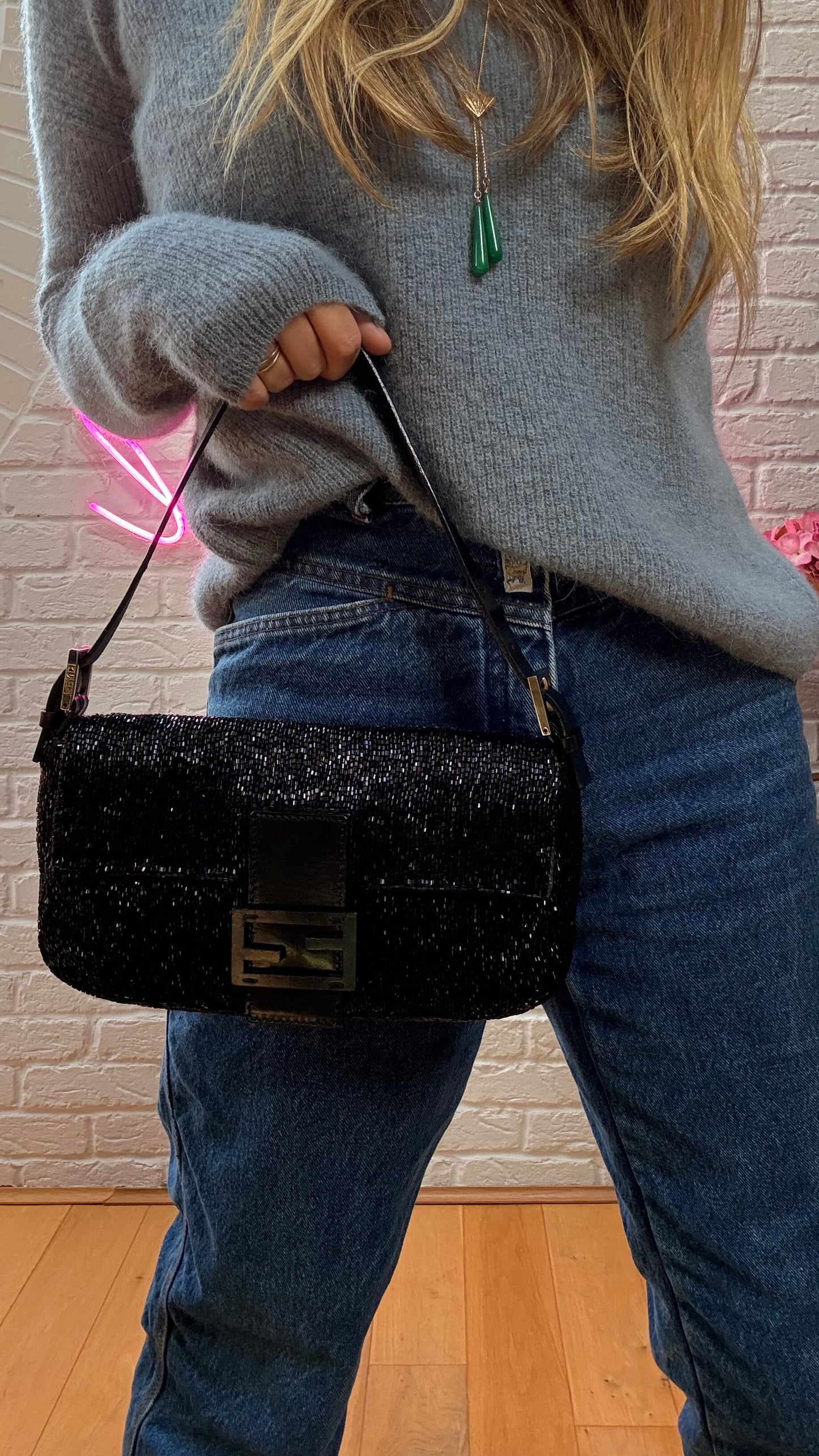 Fendi 2001 Rare Fendi Baguette Black - Limited Edition full glass beaded with black leather