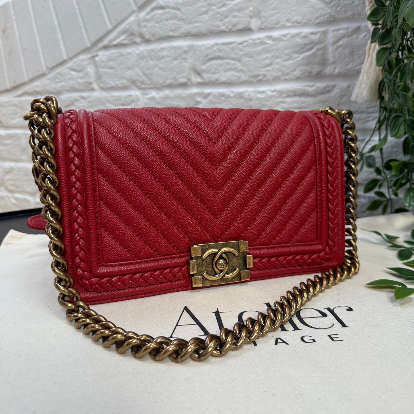 Chanel 2018 Rare Le Boy Caviar Leather Chevron & Braided Trim
