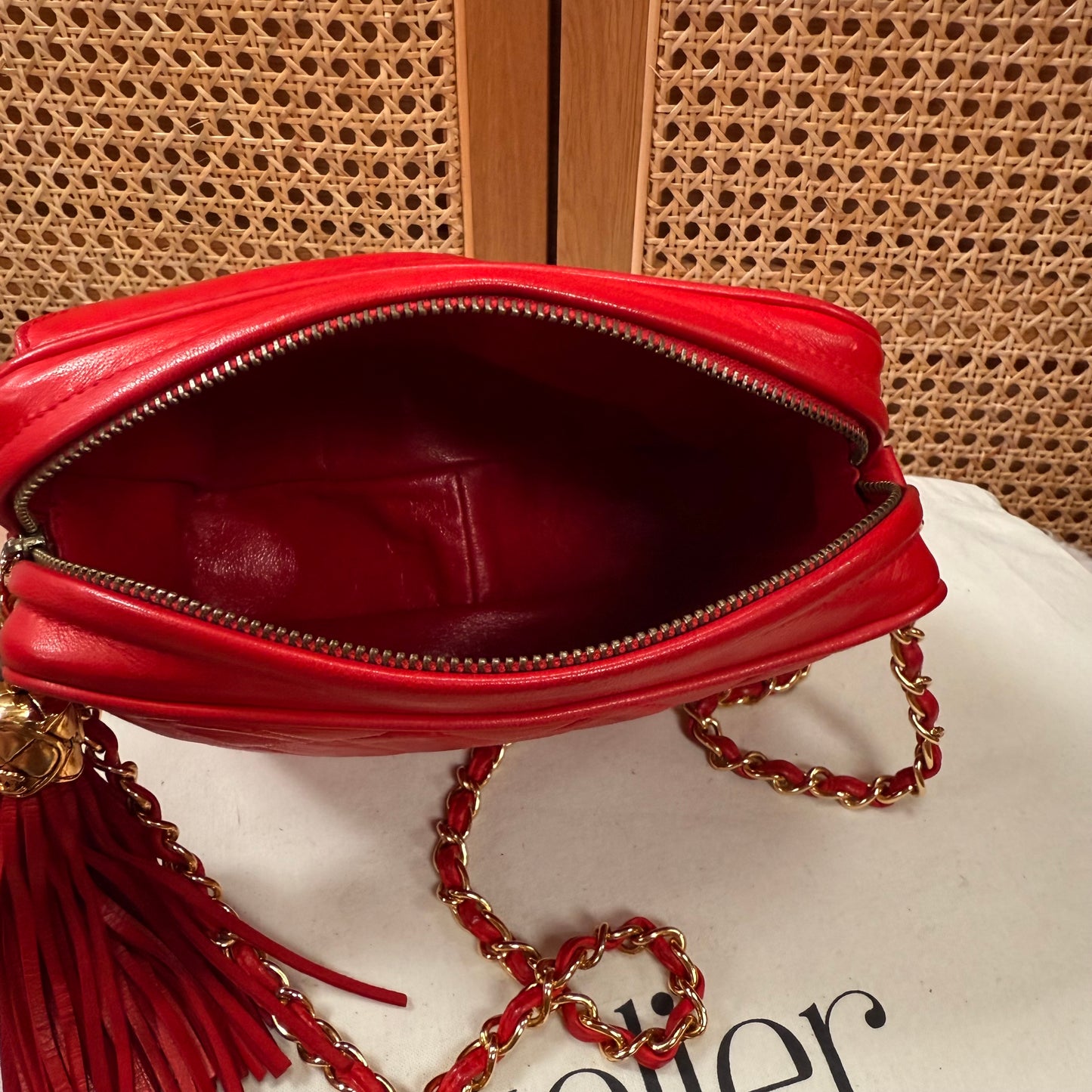 Chanel 1989 Red Quilted Tassel Camera Bag
