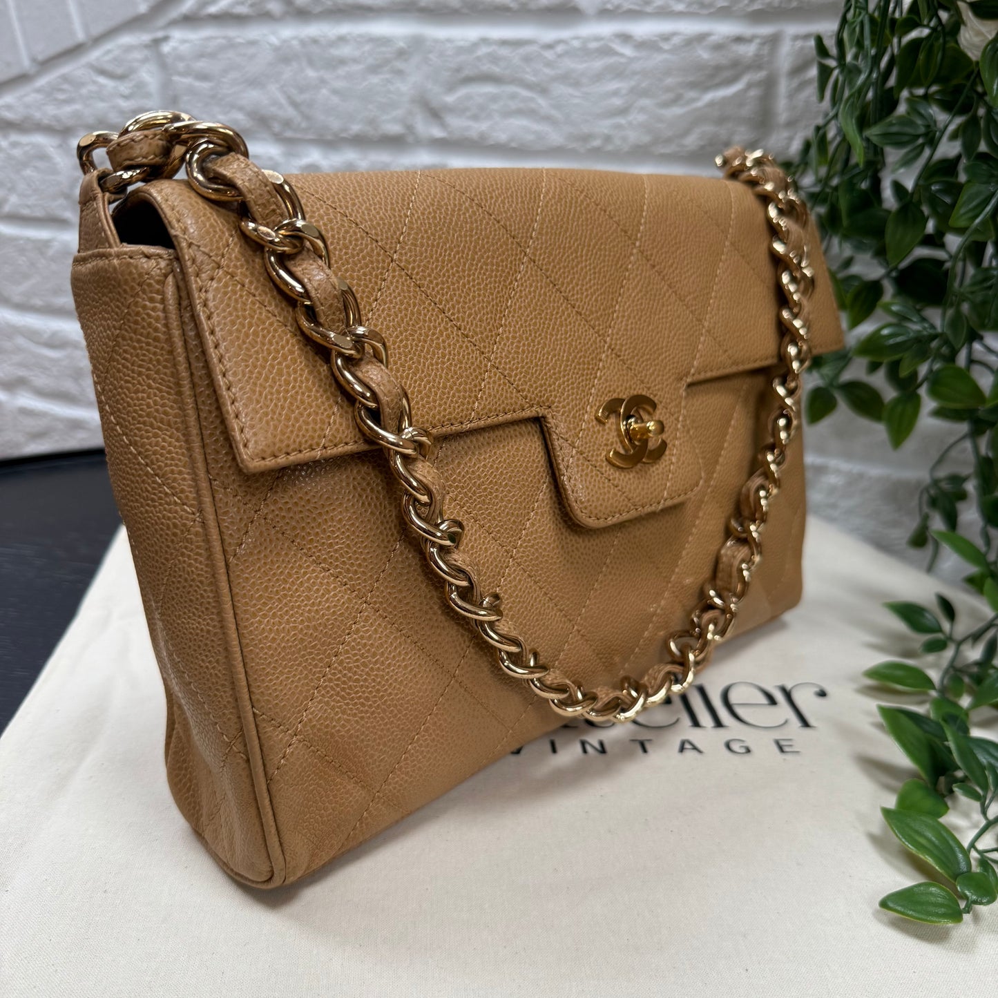 Chanel 1991 Very Rare Dark Beige Caviar Single Flap
