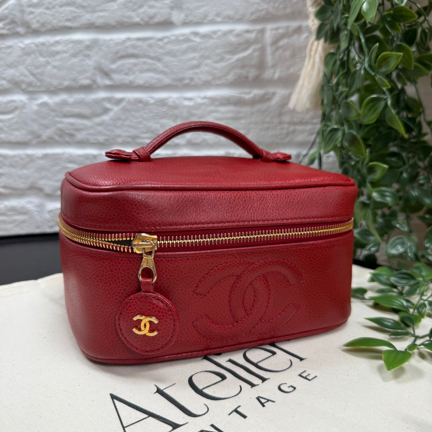 Chanel 1993 Red Caviar Top Handle Vanity