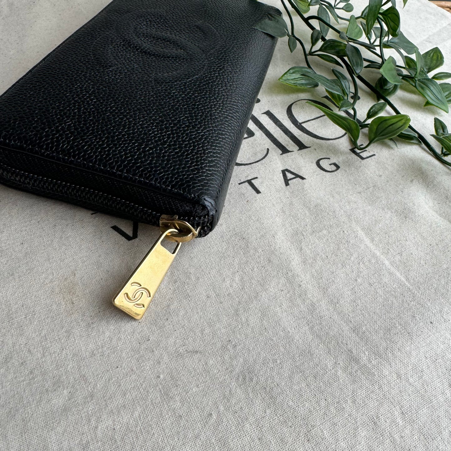 Chanel 2004 Caviar Leather Zip Around Purse