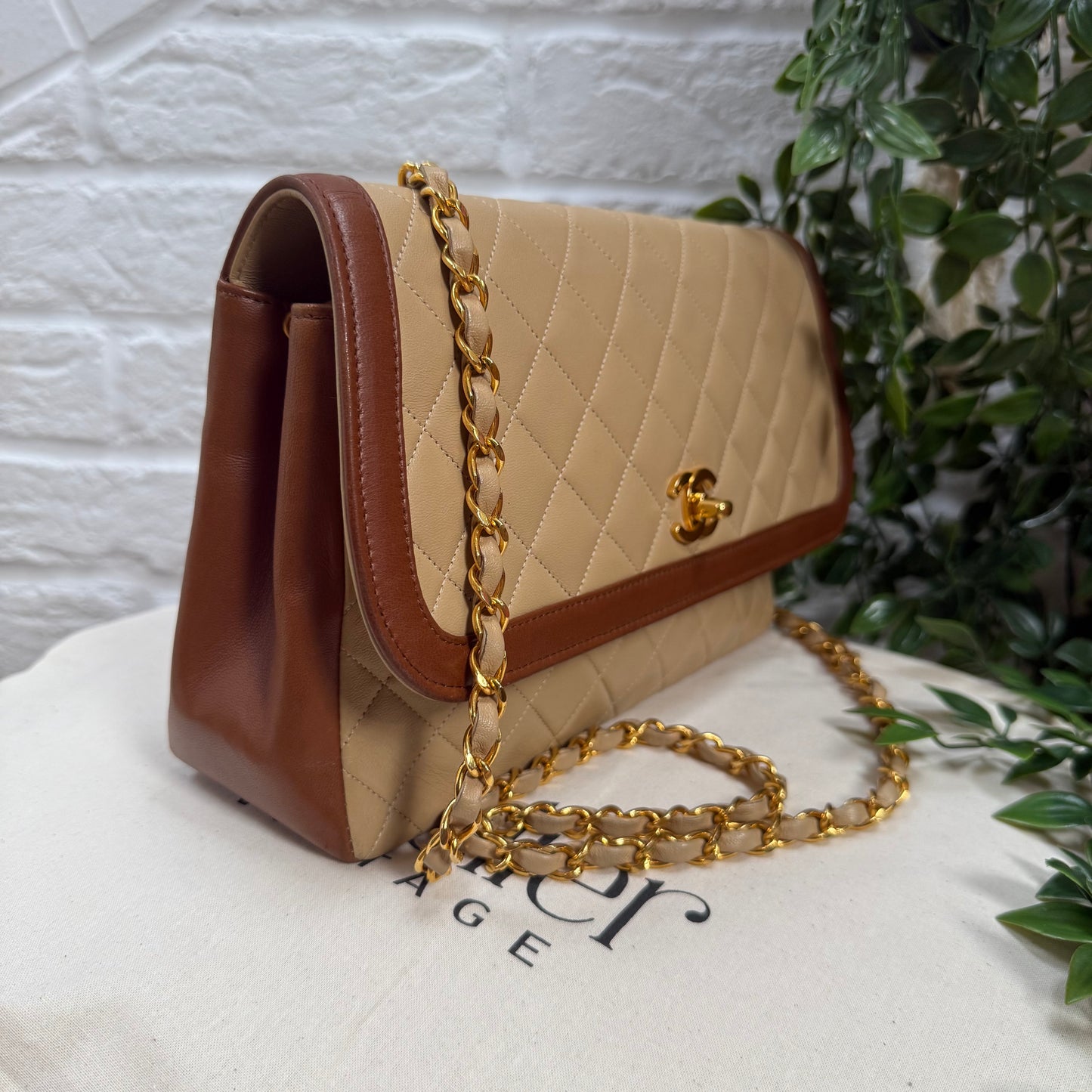 Chanel 1989 Rare Beige & Tan single flap