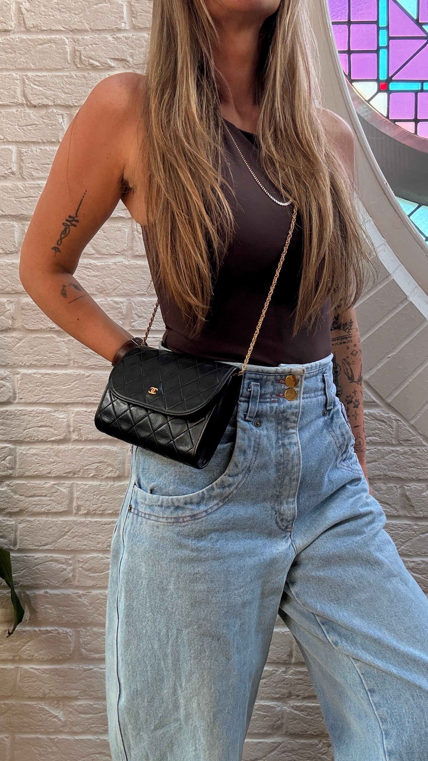 Chanel Early 1980s Rare Black Lambskin Leather Single flap Cross Body