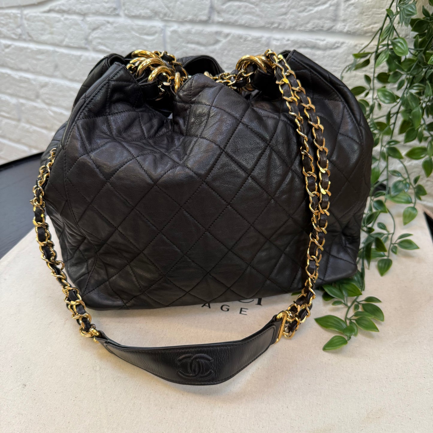 Chanel 1991 deep quilted limited edition CC ring Bucket Bag