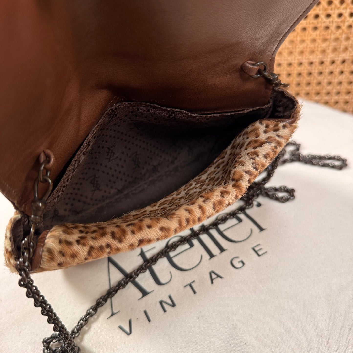 Saint Laurent 1990s Leopard Print Pony Hair Shoulder Bag