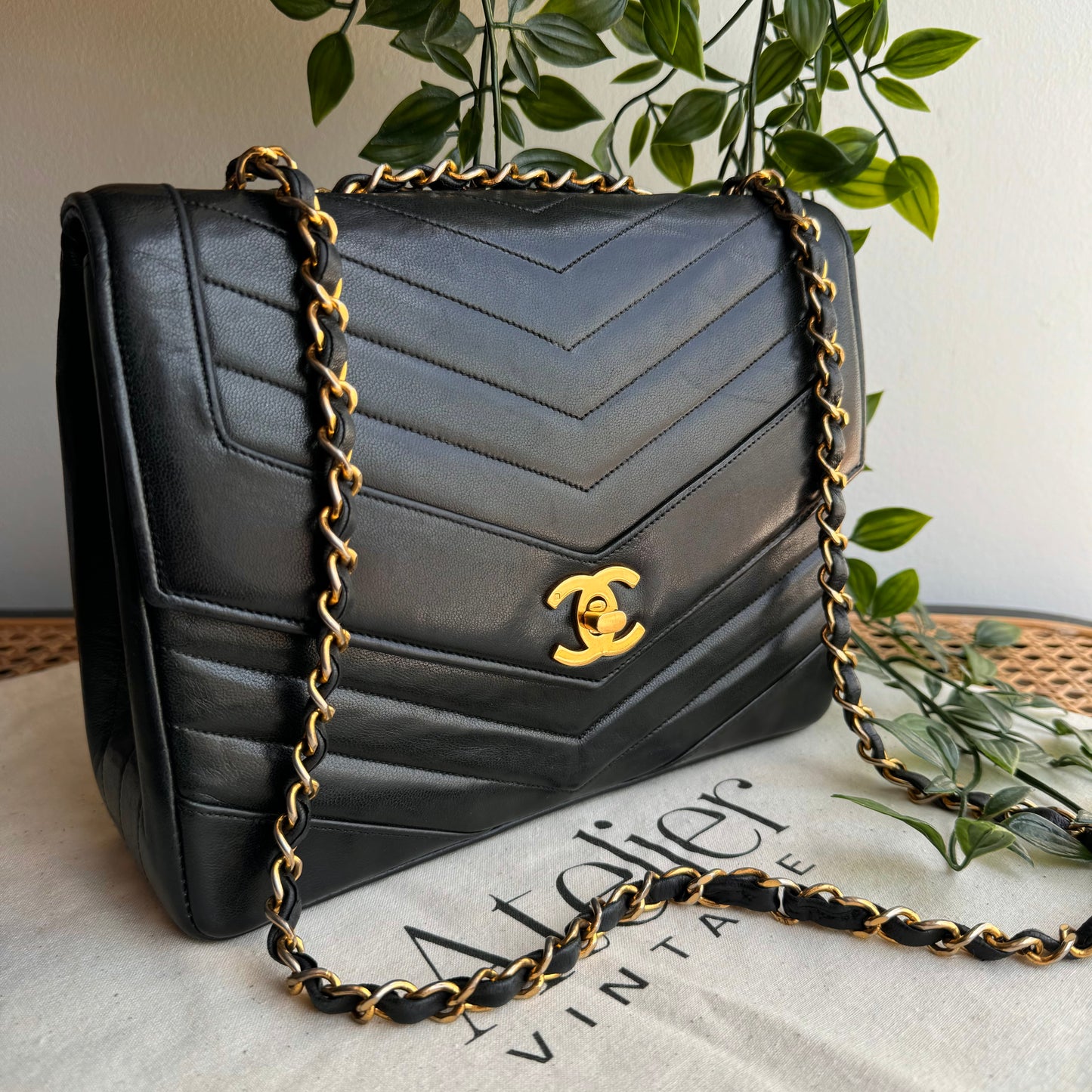 Chanel Early 1980s Chevron Quilted Square Single Flap